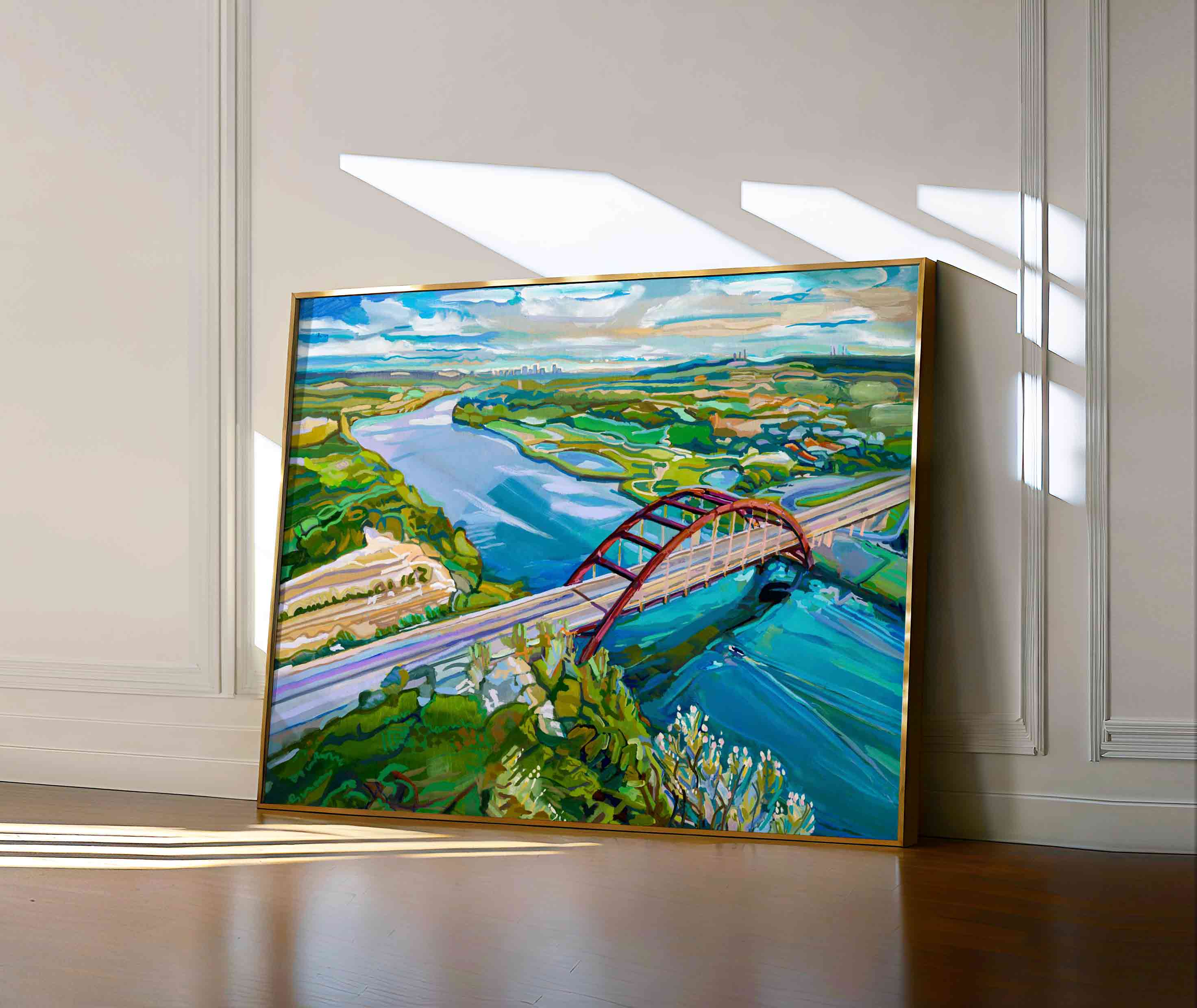 360 Bridge painting of Austin bridge framed artwork for office