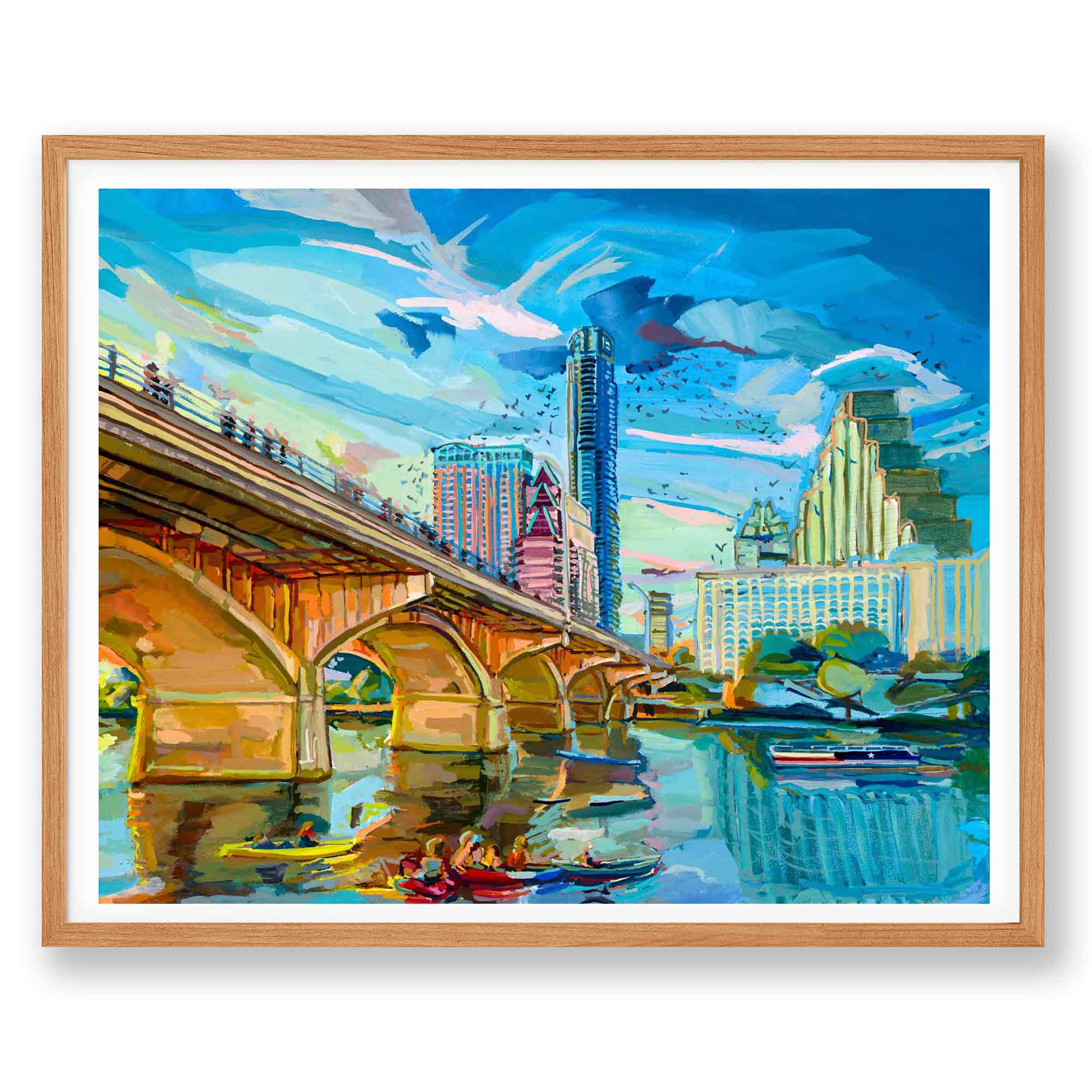Austin Texas Bats at Congress Bridge Art Print, Ladybird Lake