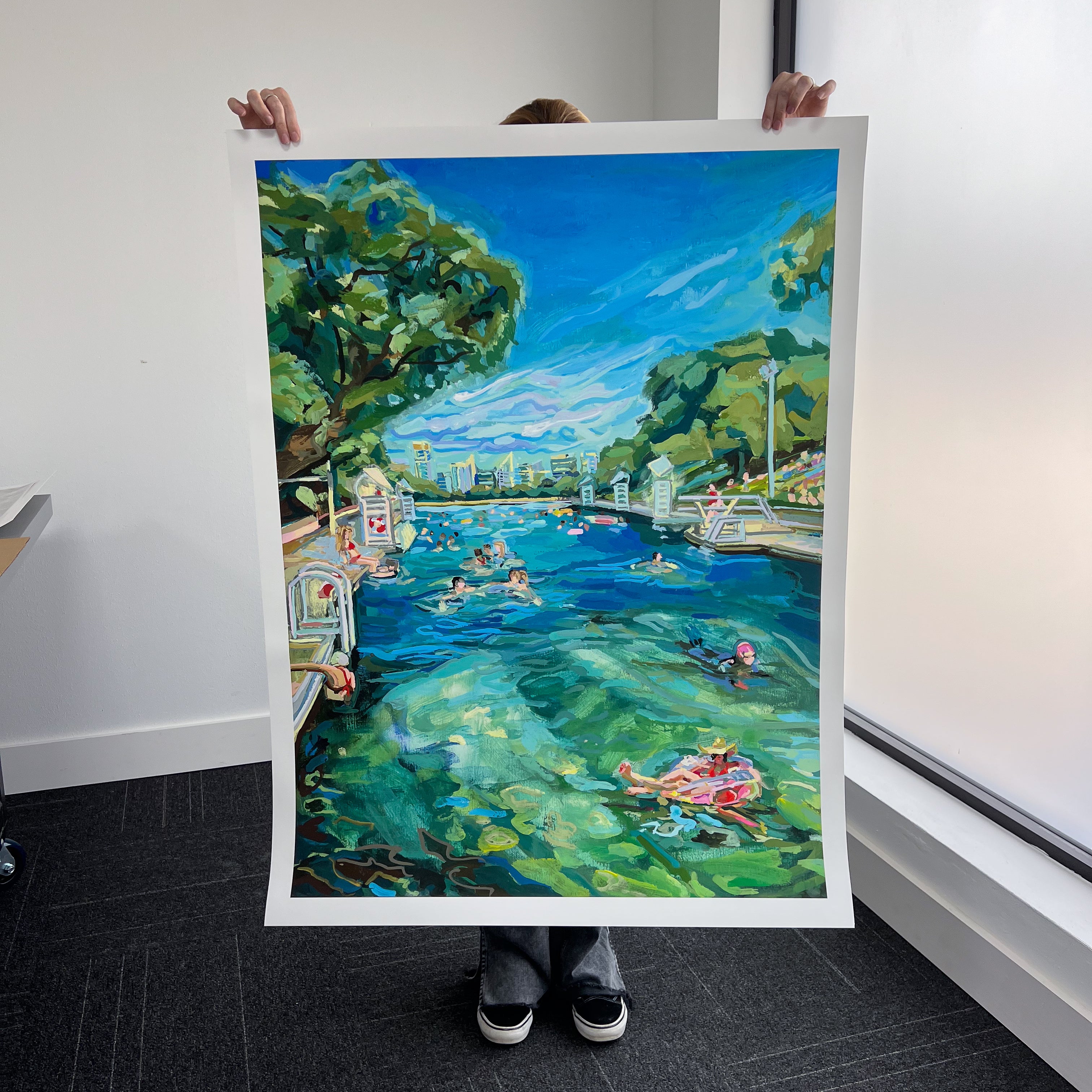 Austin Art Print - Barton Springs Pool at Zilker Park - Archival print of original Austin painting