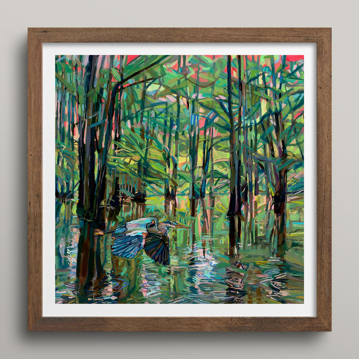 Heron Oil Painting, Blue Heron Print of Landscape Painting, Bayou Painting for Bird Lover Gift, Lake House Decor, Art for Sanctuary Spaces