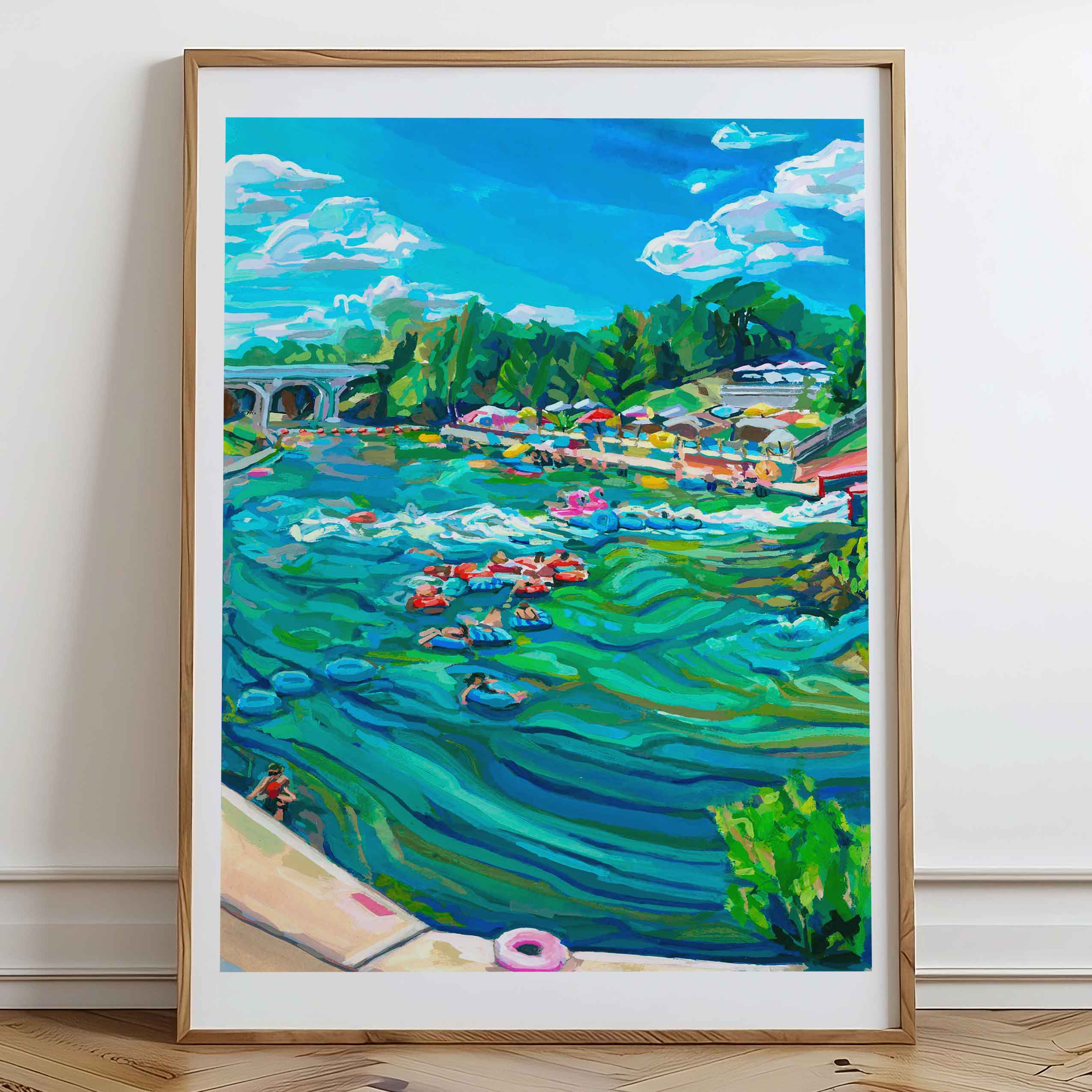 Comal River art print Austin Texas travel tubing, Texas original artwork