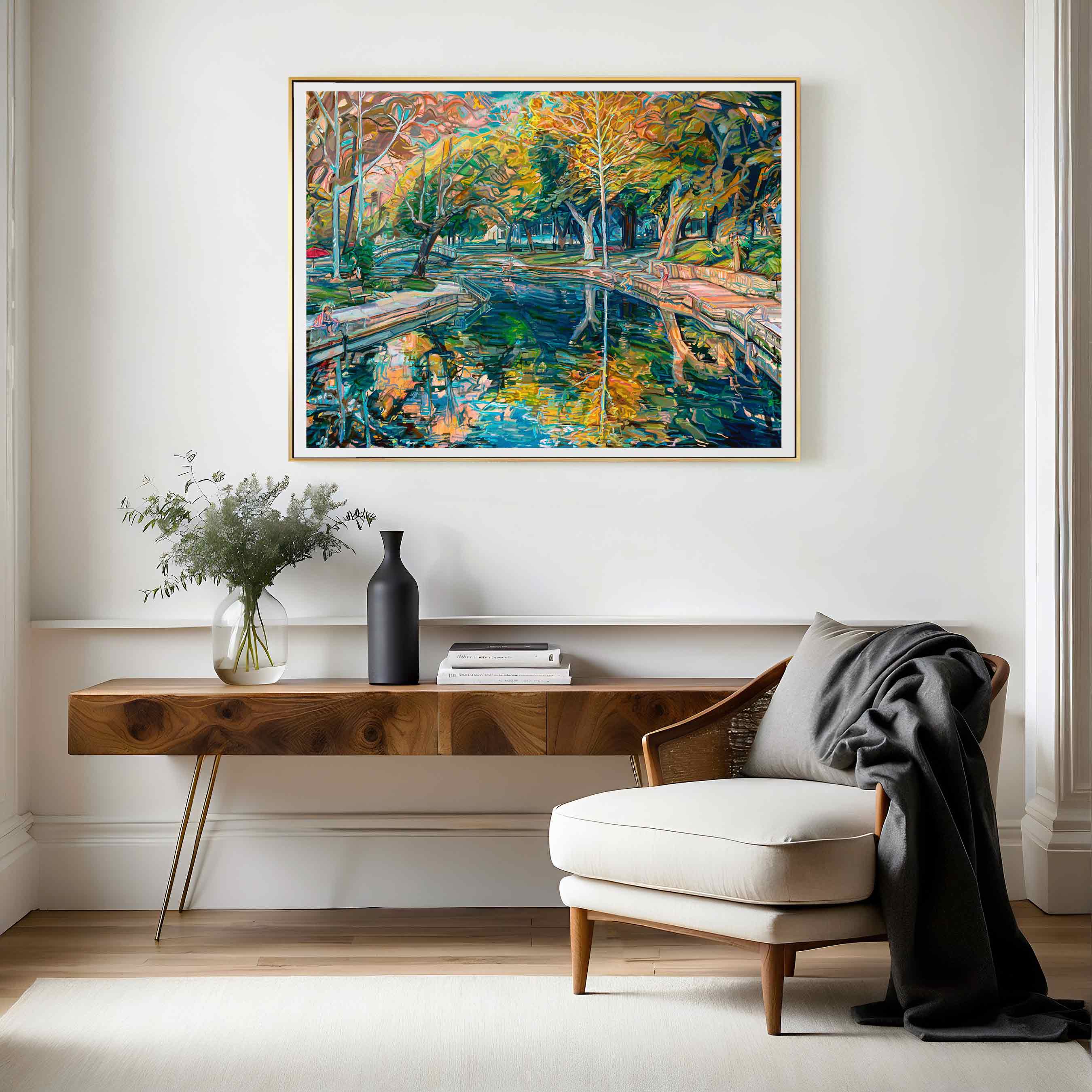 New Braunfels River Painting of Swimming Hole on the Comal River, The Island II, Signed Print