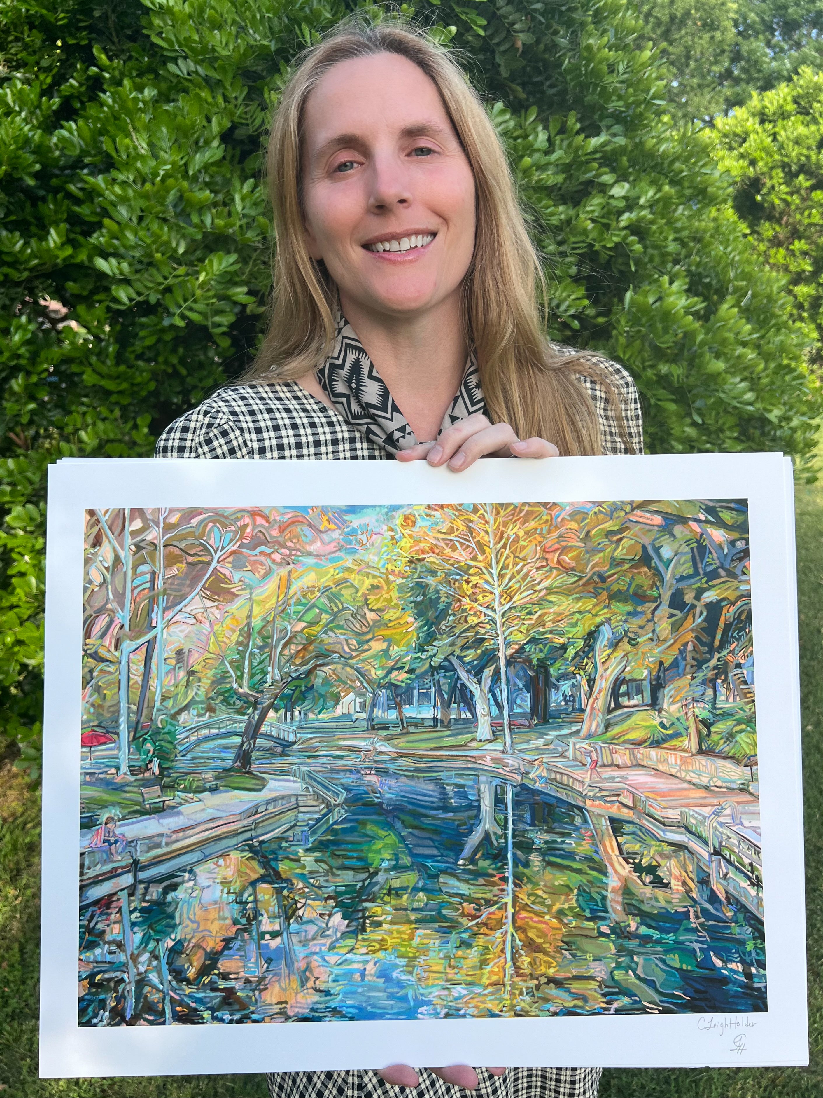 New Braunfels River Painting of The Island on the Comal River, Signed Print