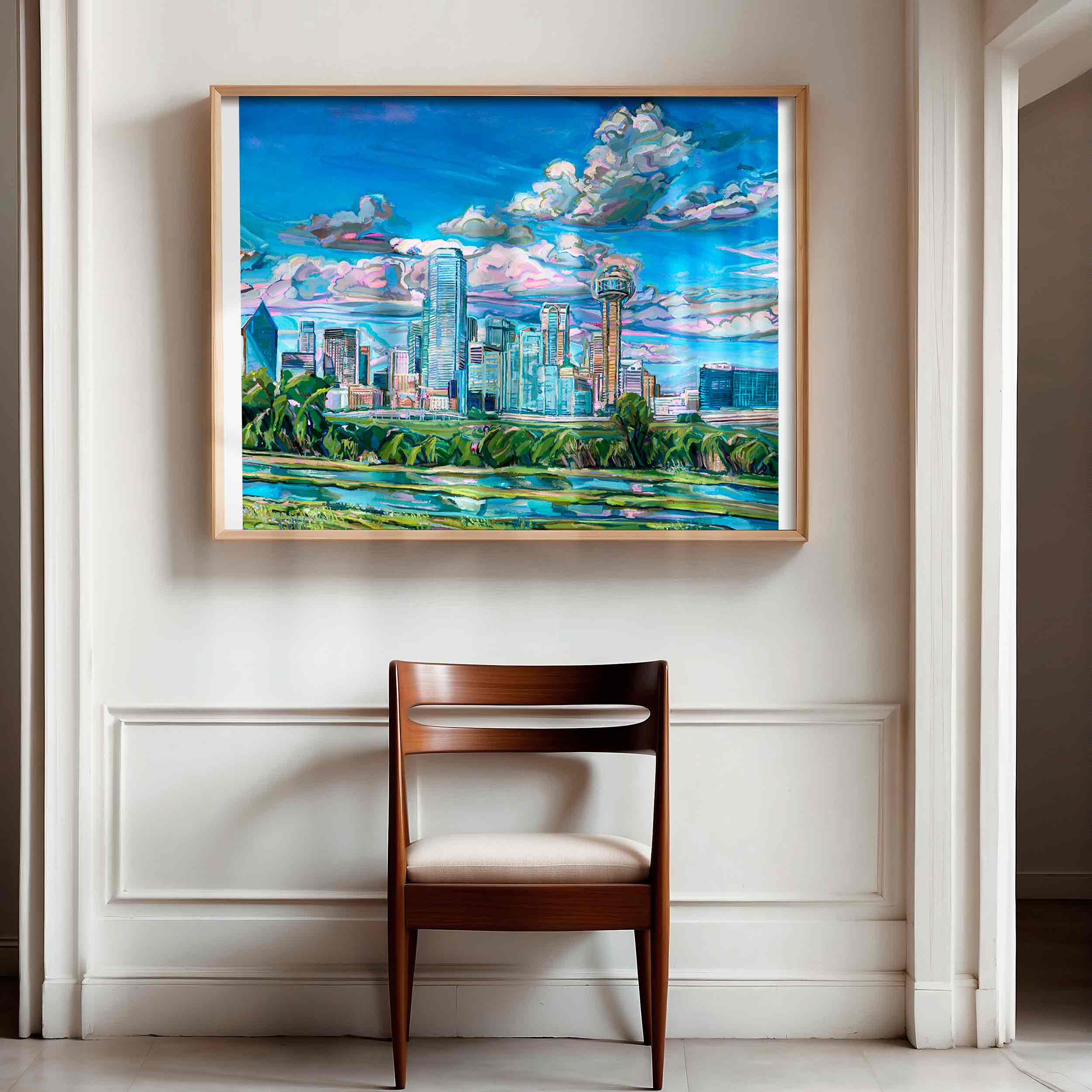 Dallas Skyline Cloud Painting, Dallas Print of Cityscape Oil Painting for Texas Homes, Dallas Office Wall Art