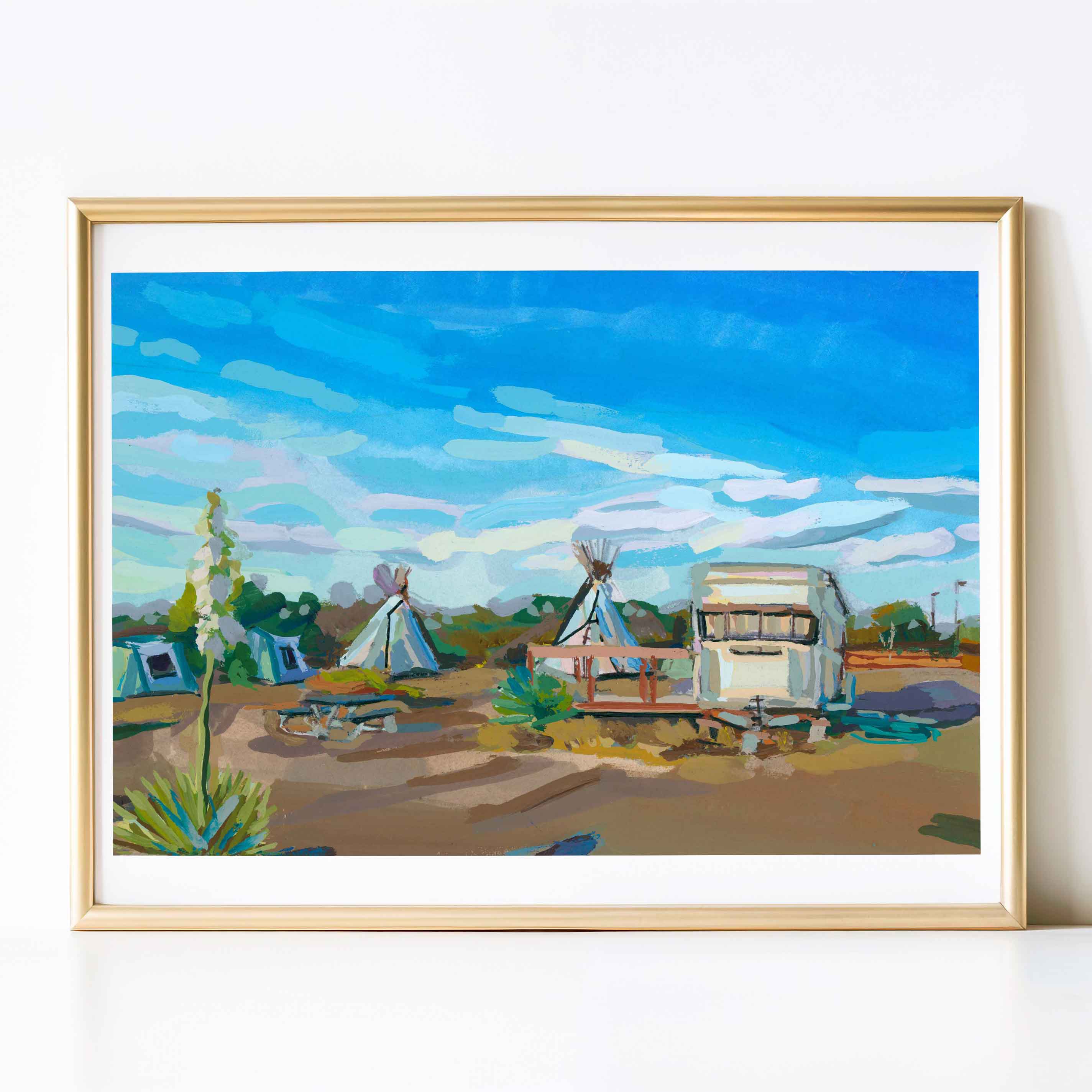 West Texas Painting El Cosmico Marfa Texas Art, Vintage Midcentury Modern Desert Landscape, Hand-signed Print