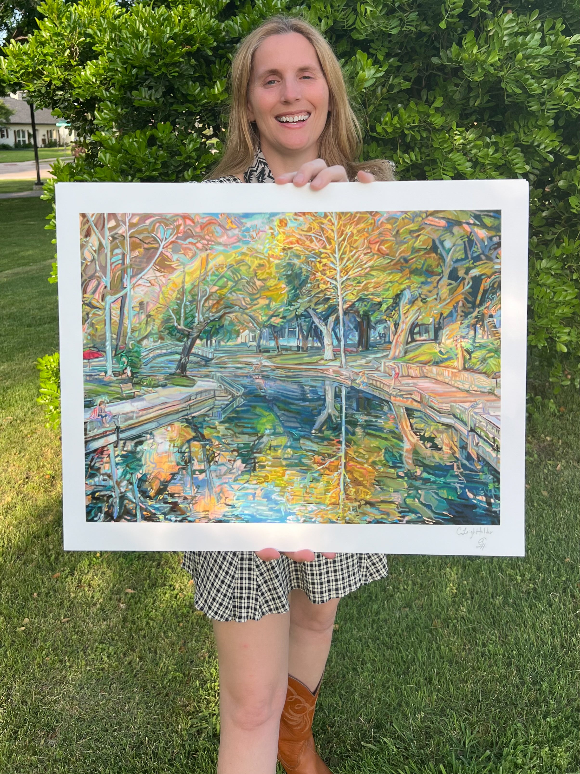 New Braunfels River Painting of Swimming Hole on the Comal River, The Island II, Signed Print