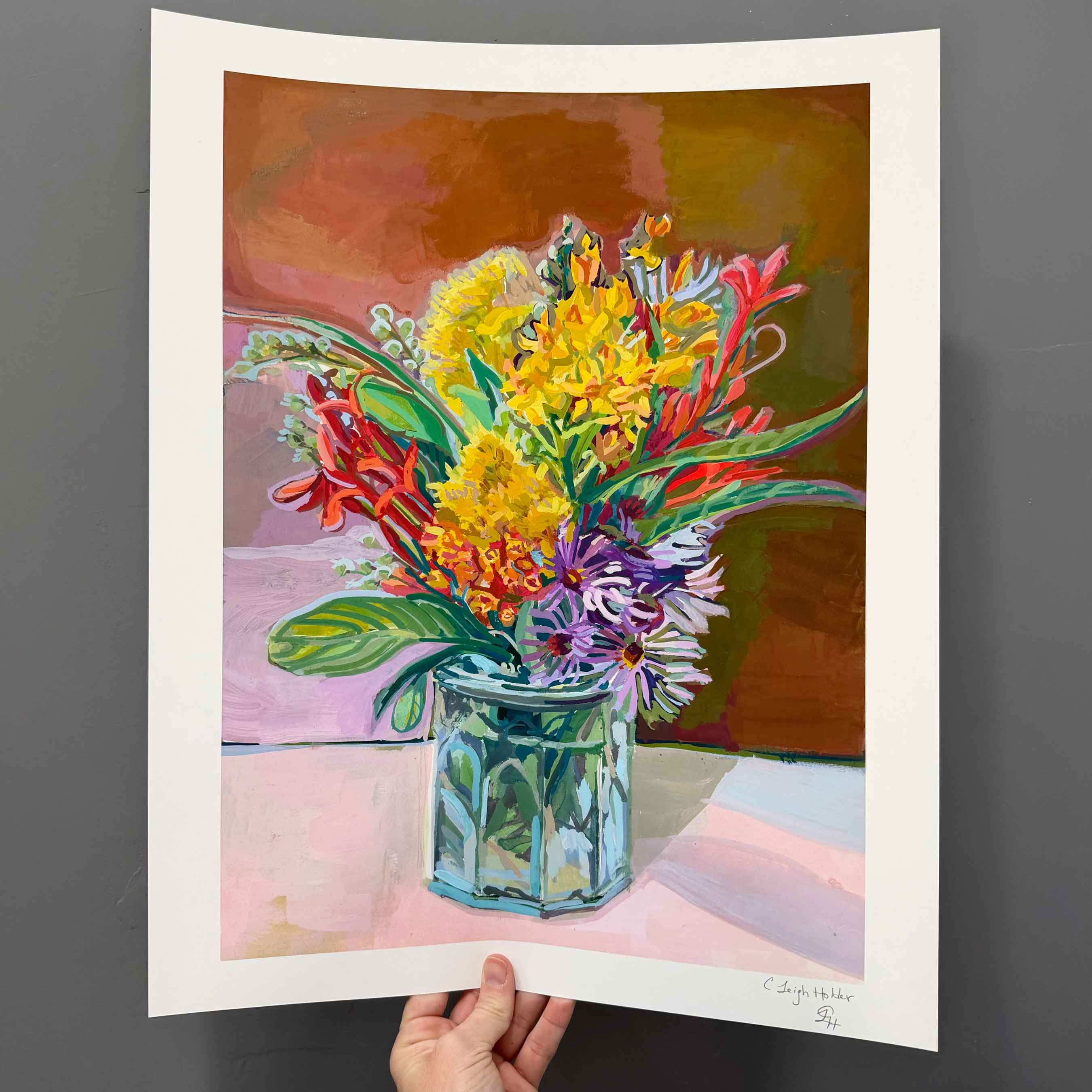 Wildflowers Painting, Still Life Flowers Gouache Painting in Glass