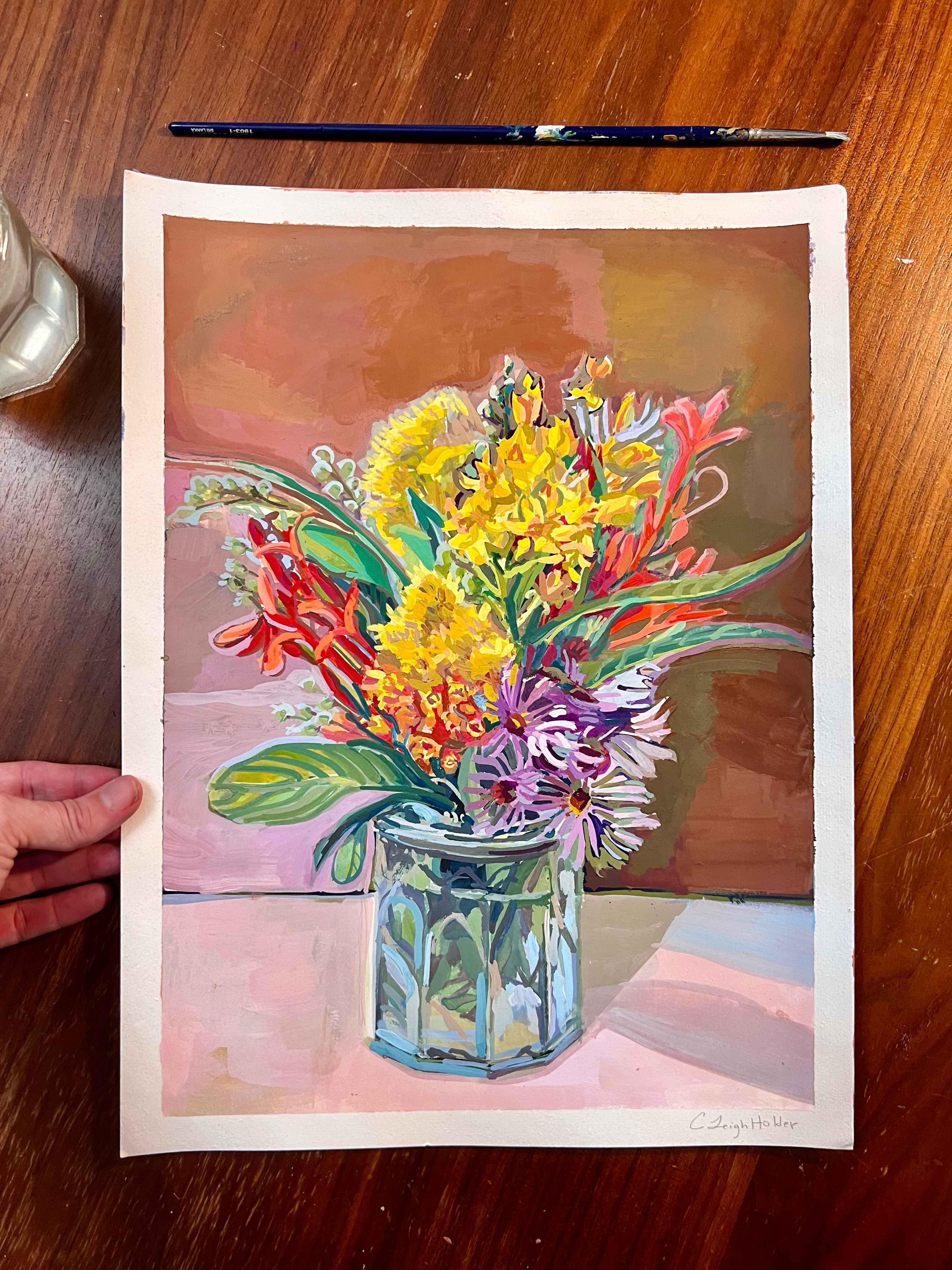 Wildflowers Painting, Original Gouache Painting, Vintage-Style, Still-Life Painting from Austin Texas Nostalgia Art Series