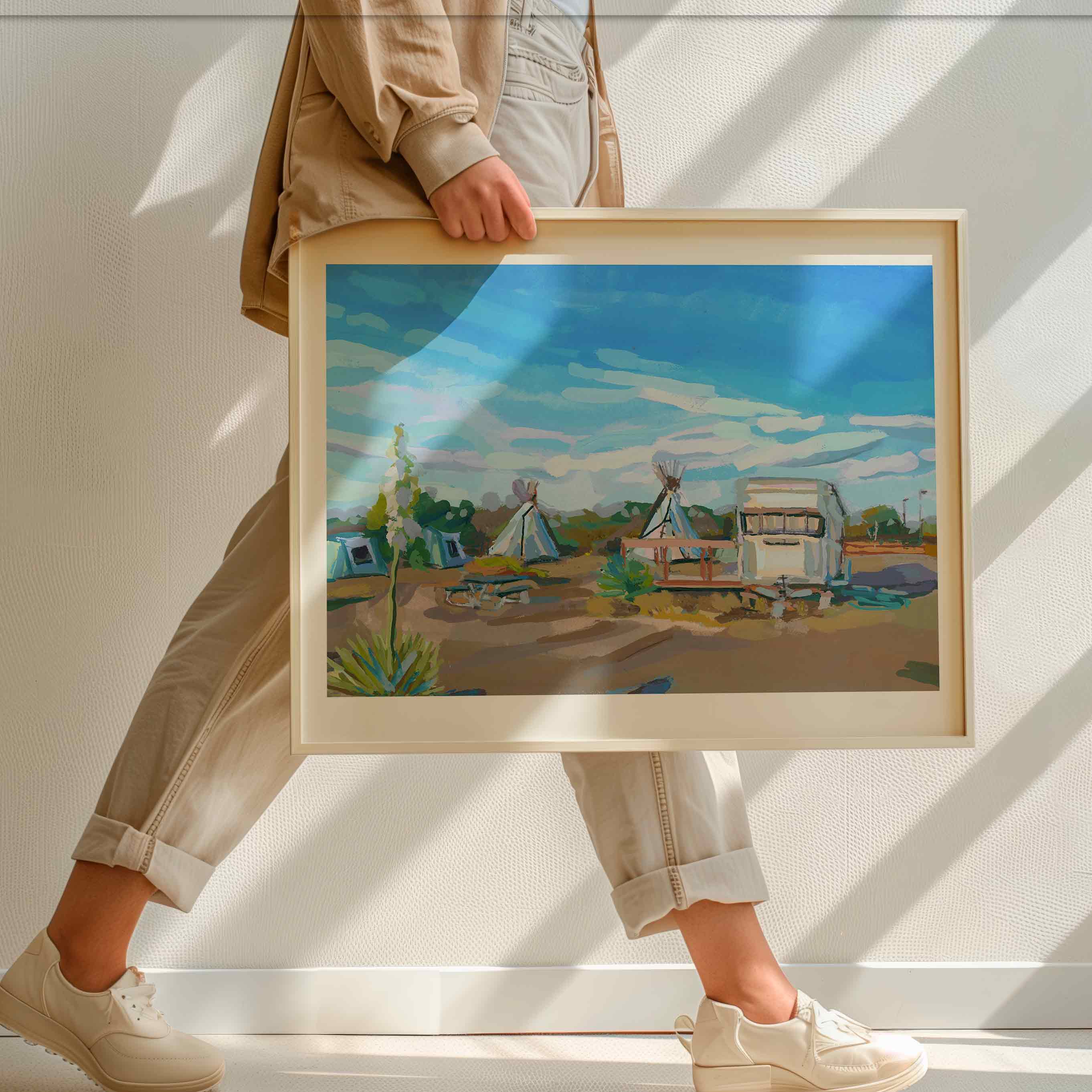 West Texas Painting El Cosmico Marfa Texas Art, Vintage Midcentury Modern Desert Landscape, Hand-signed Print