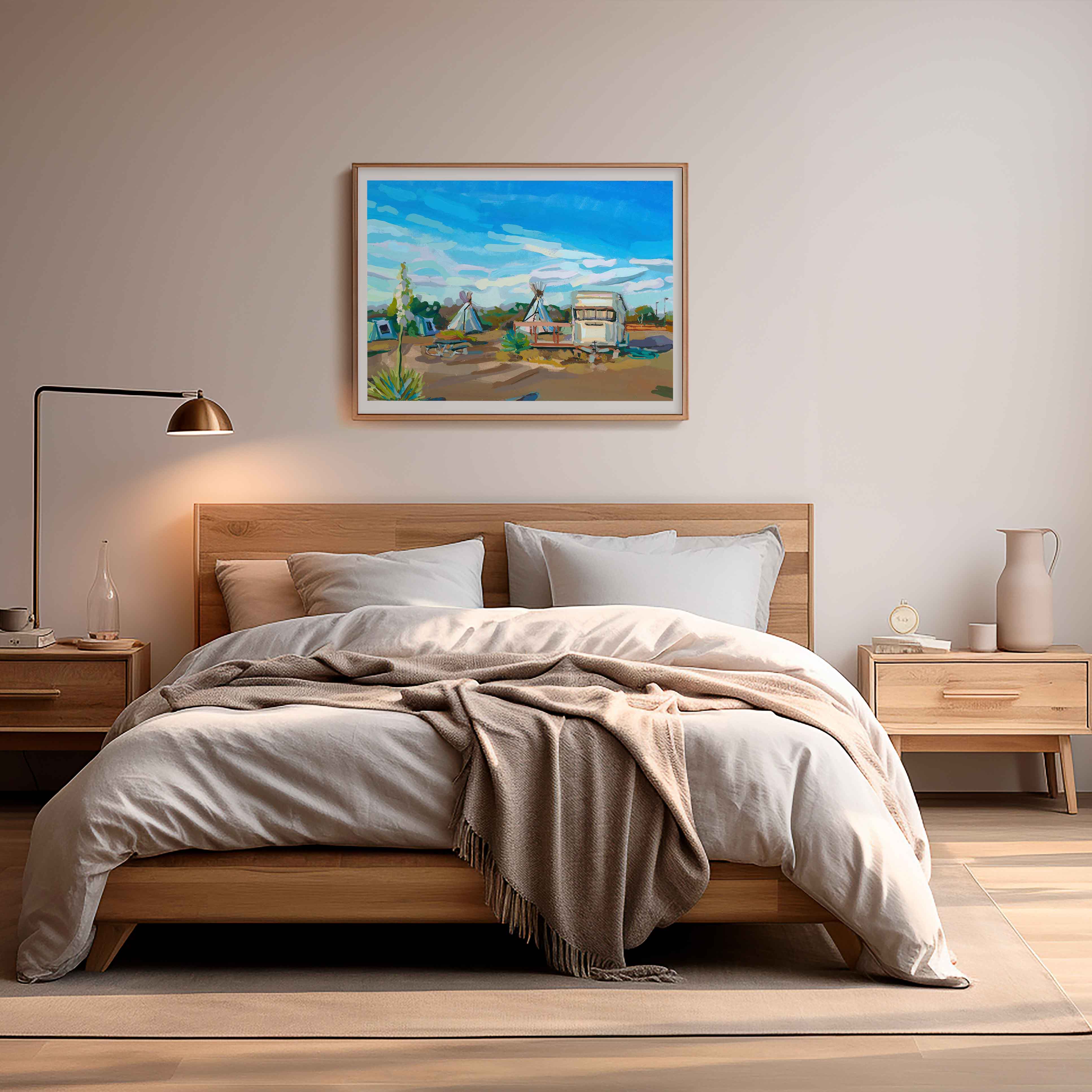 West Texas Painting El Cosmico Marfa Texas Art, Vintage Midcentury Modern Desert Landscape, Hand-signed Print