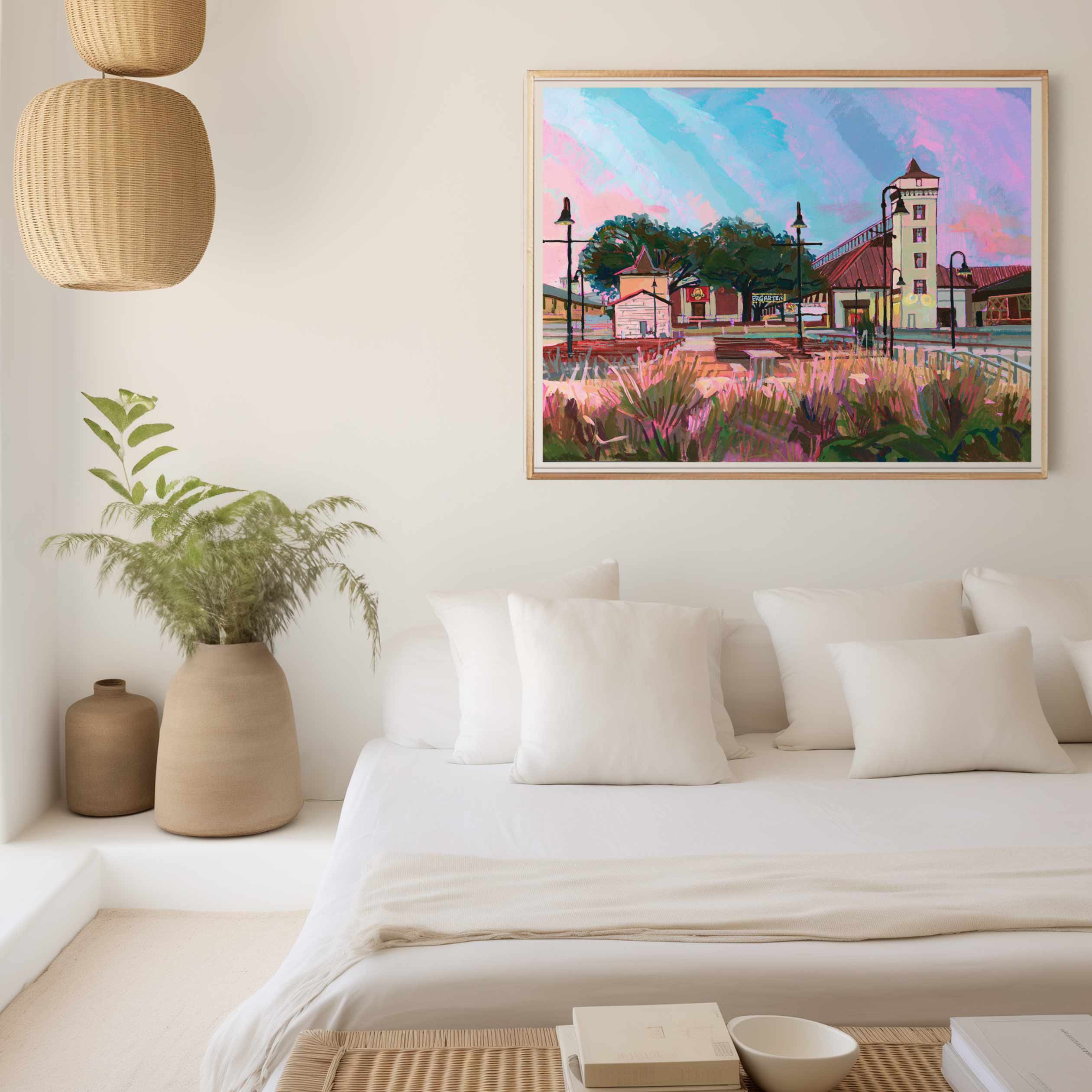 Large Wurstfest New Braunfels Painting of Biergarten in Texas Hill