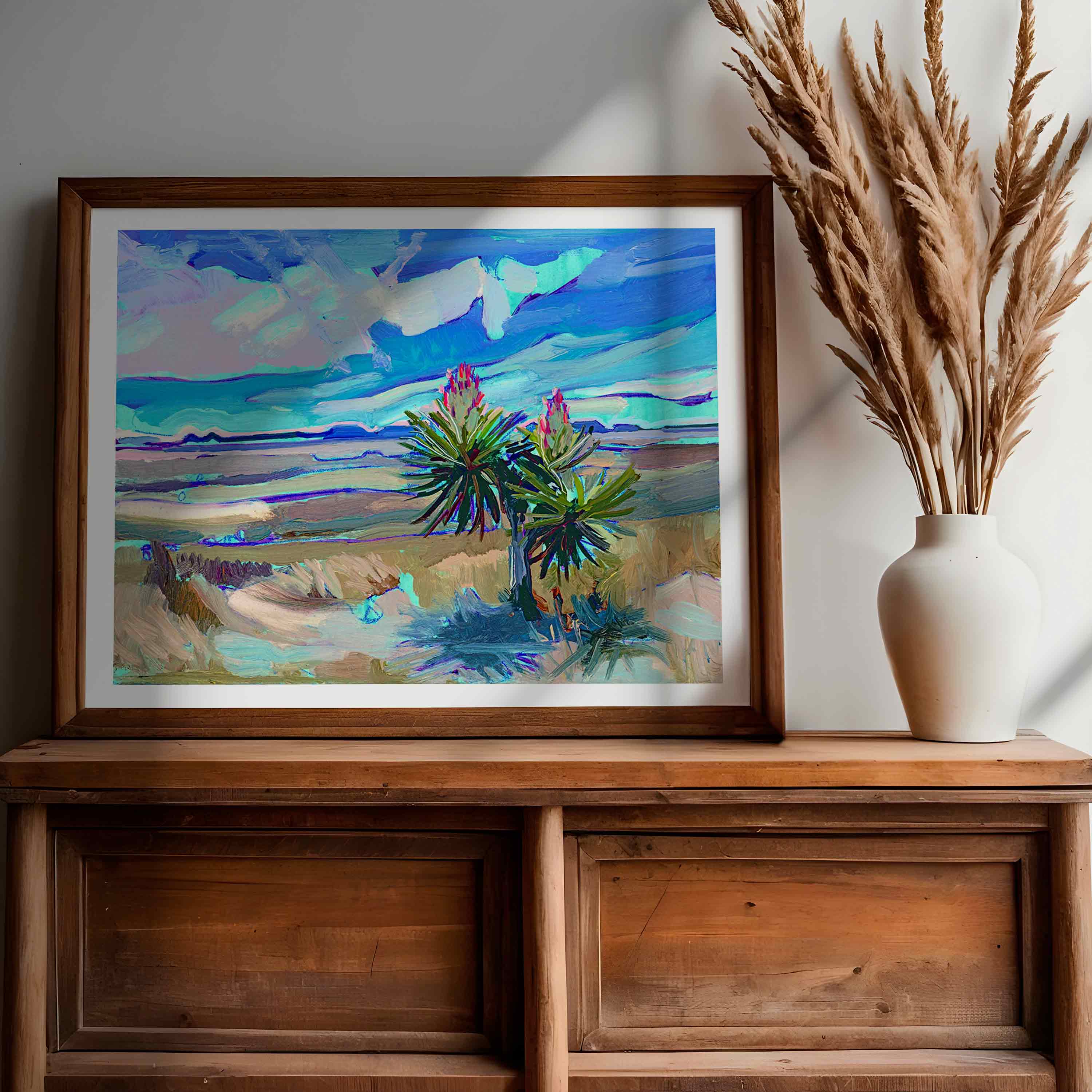 Yucca Painting of West Texas State Park, Davis Mountains Western Landscape, Hand signed Art Print