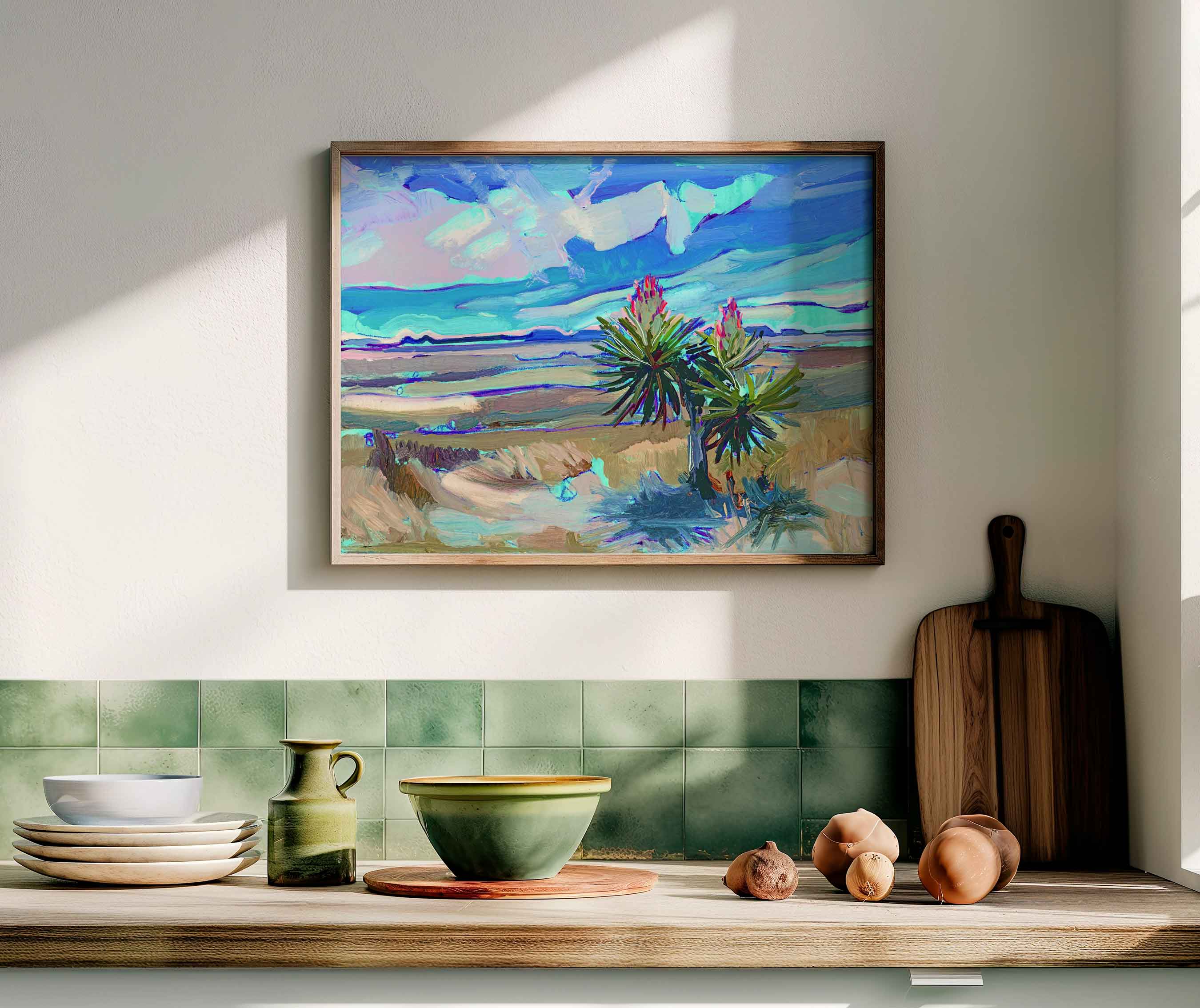 Yucca Painting of West Texas State Park, Davis Mountains Western Landscape, Hand signed Art Print