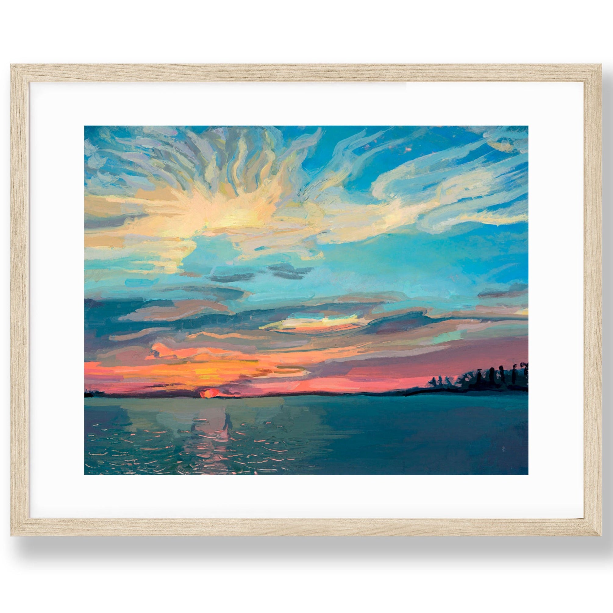 Sunset Lake Art Print. Lake O'the Pines. archival print of my original painting of East Texas