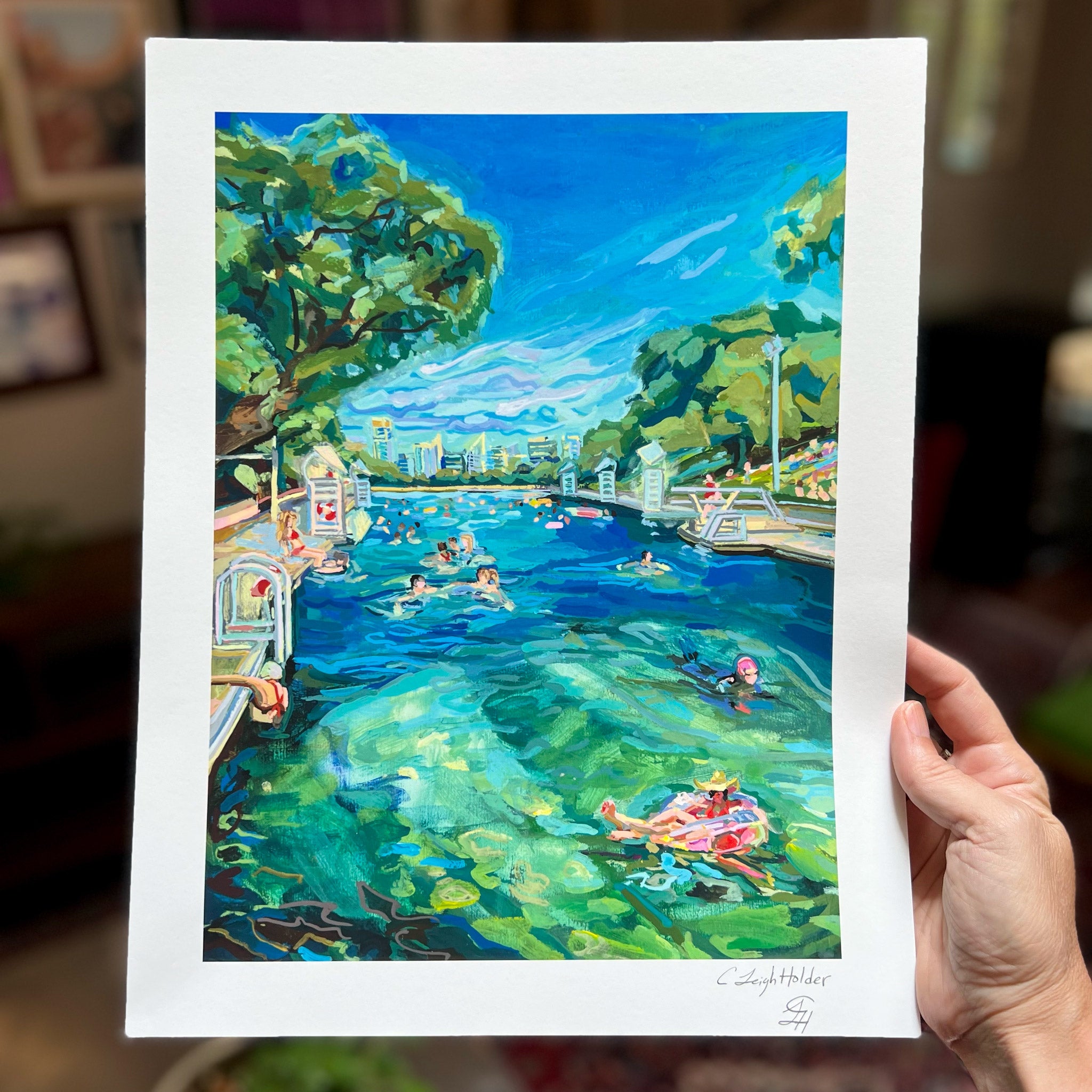 Austin Art Print - Barton Springs Pool at Zilker Park - Archival print of original Austin painting