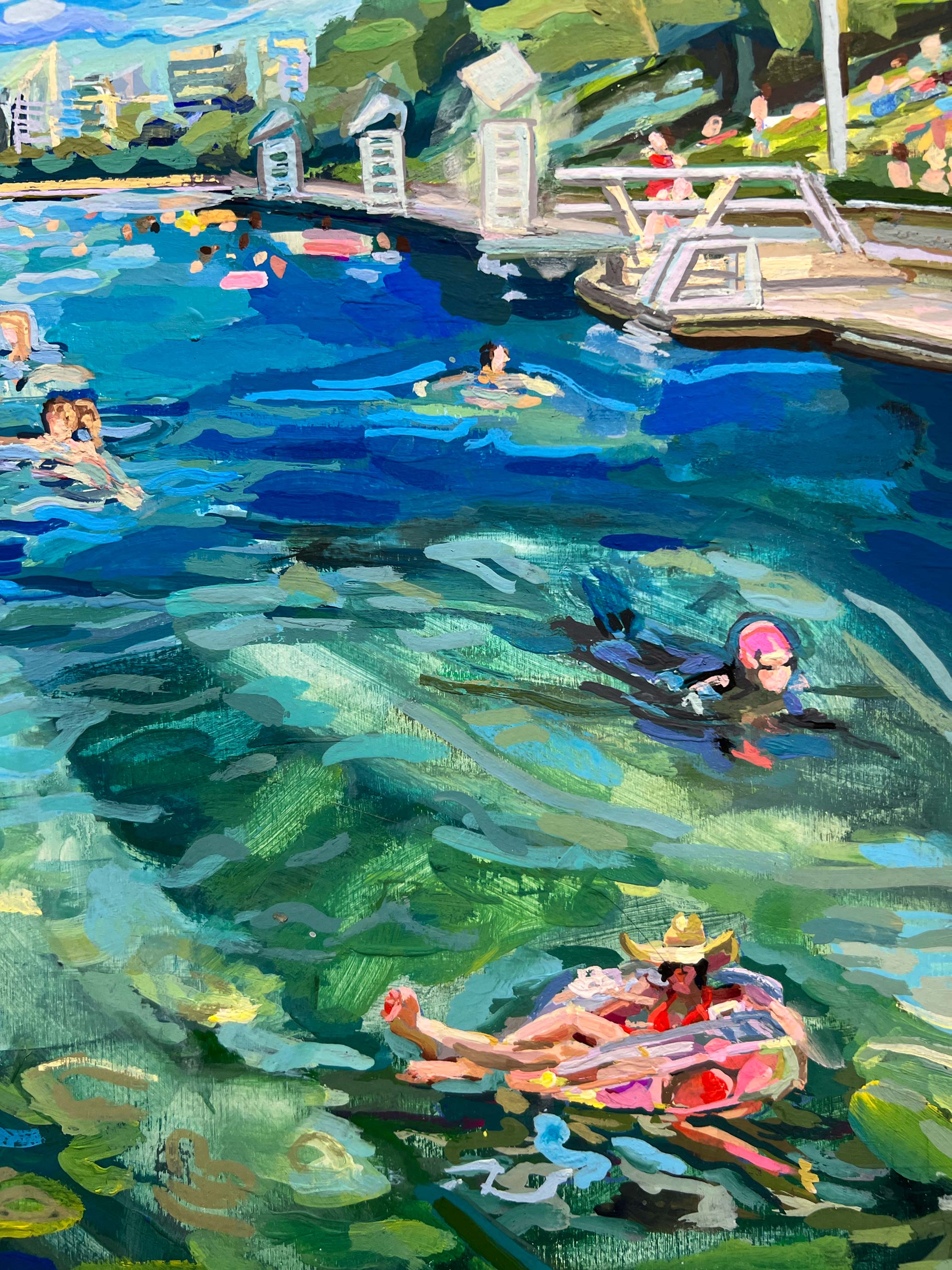 Barton Springs Pool, Original Gouache Painting, Austin Nostalgia Series