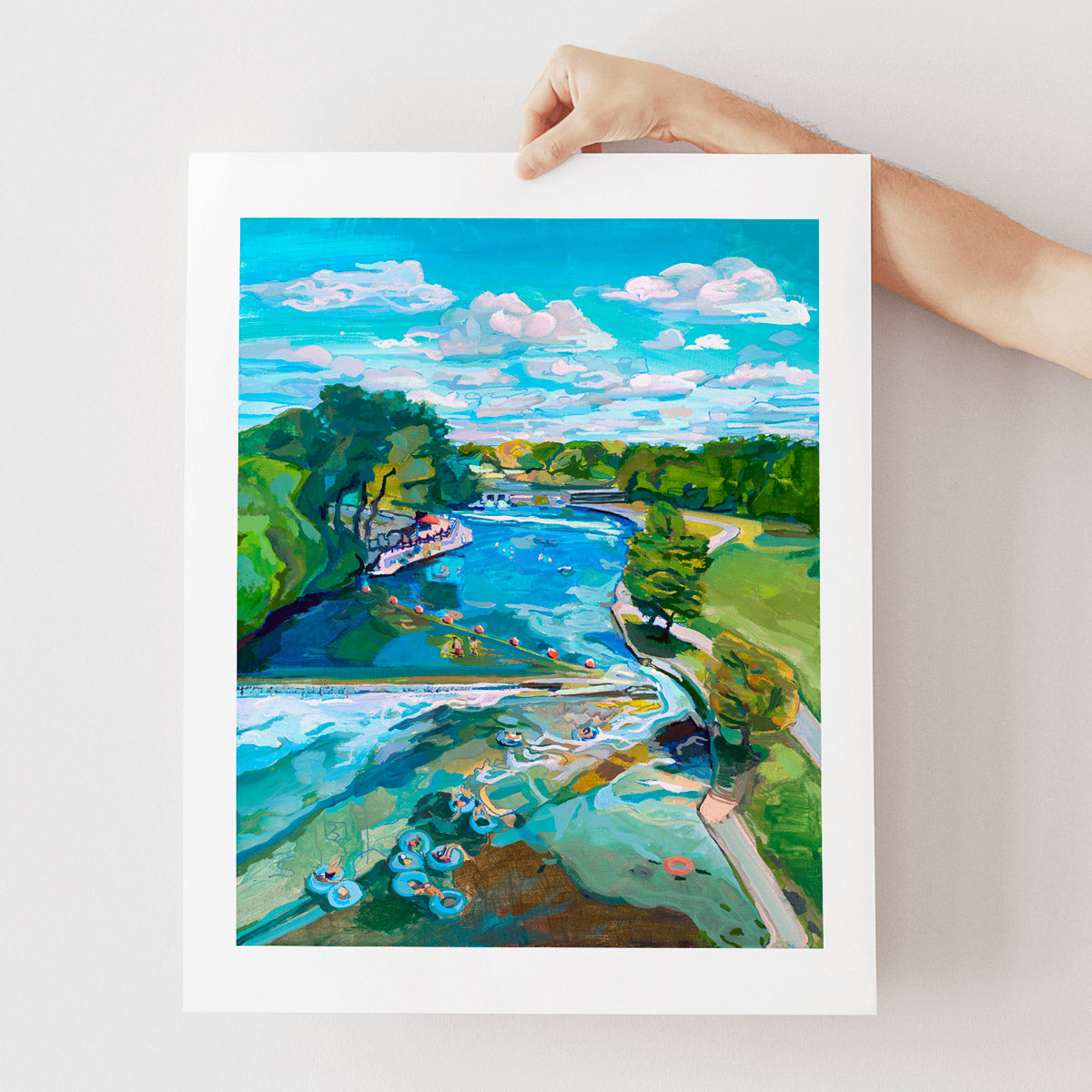 Texas River Art Print of Comal River Tubing, New Braunfels Print, Austin Art Gift and River Vacation Print of Texas Hill Country