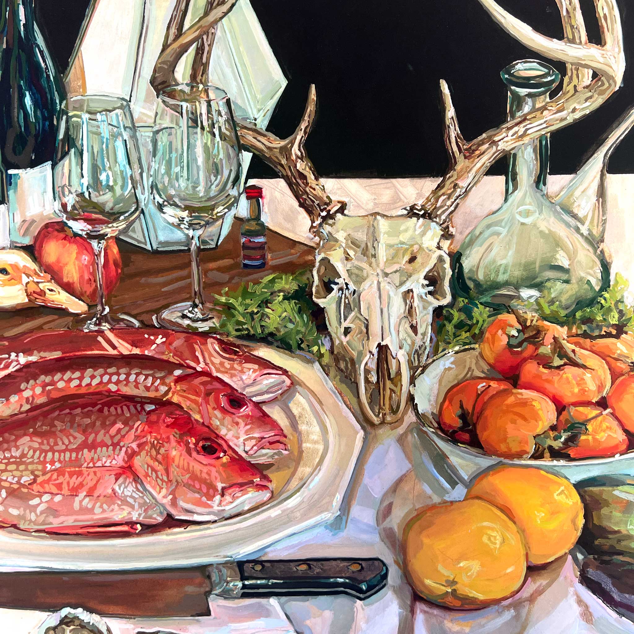 Still life oil painting of Texas food