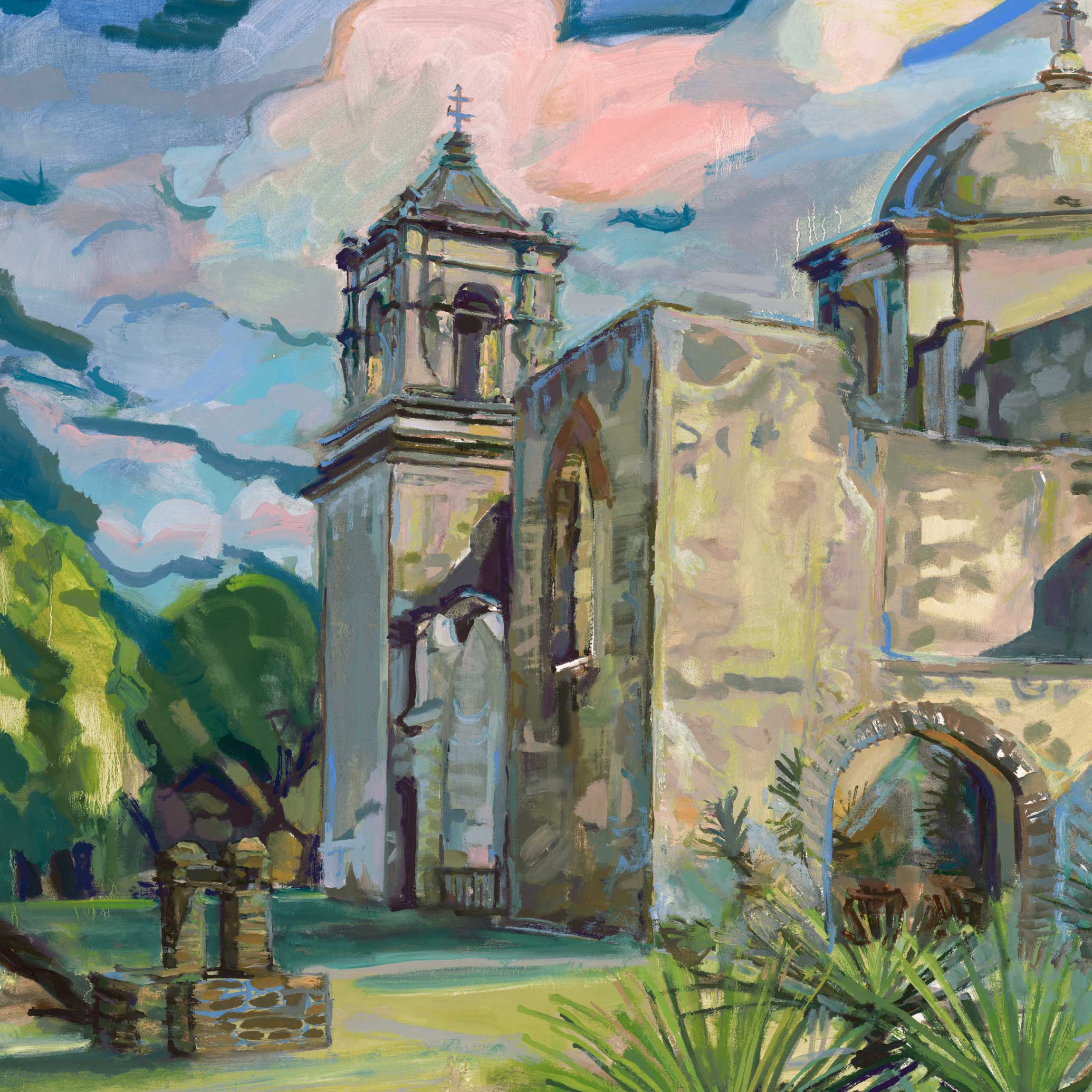 San Antonio Mission San Jose, Original Oil Painting, Texas Southwestern Landscape Painting