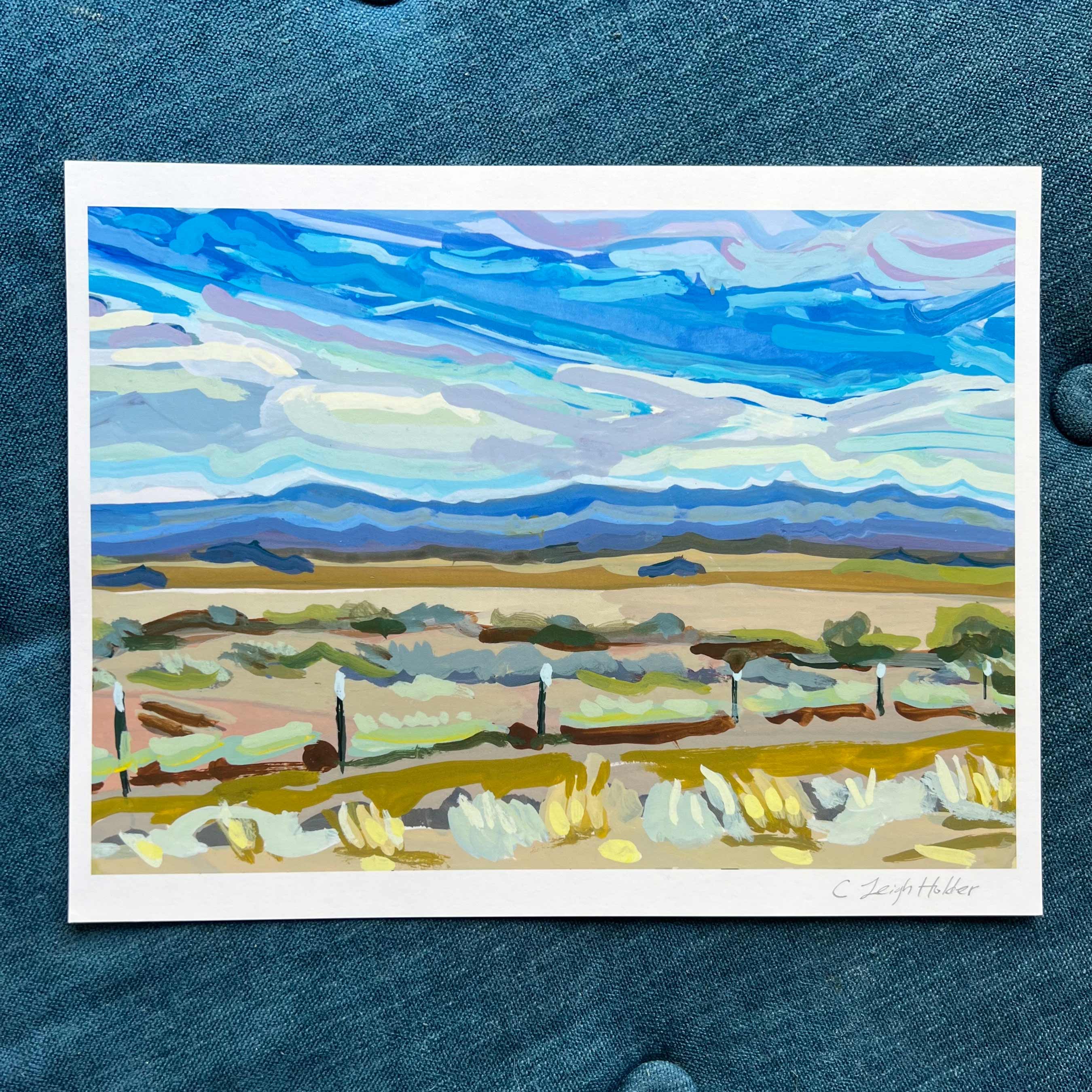 Far West Texas Landscape Art Print, Archival Print of Original Gouache Painting of Wide Open Spaces in Marfa, Texas, 11 x 8.5" art print