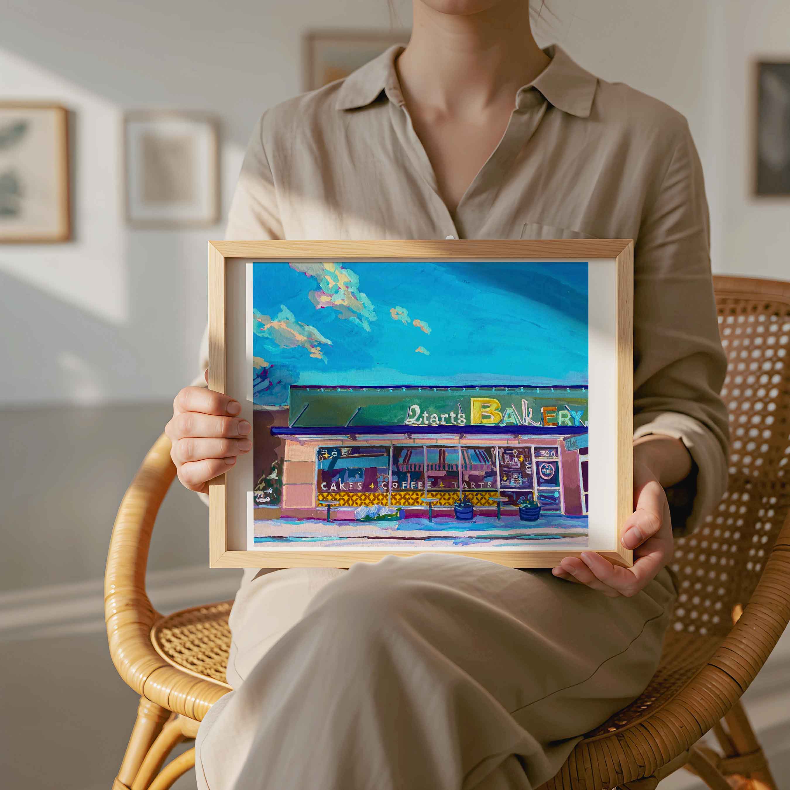 2 Tarts Bakery Art Print, New Braunfels, Texas Retro Bakery Print of Gouache Painting