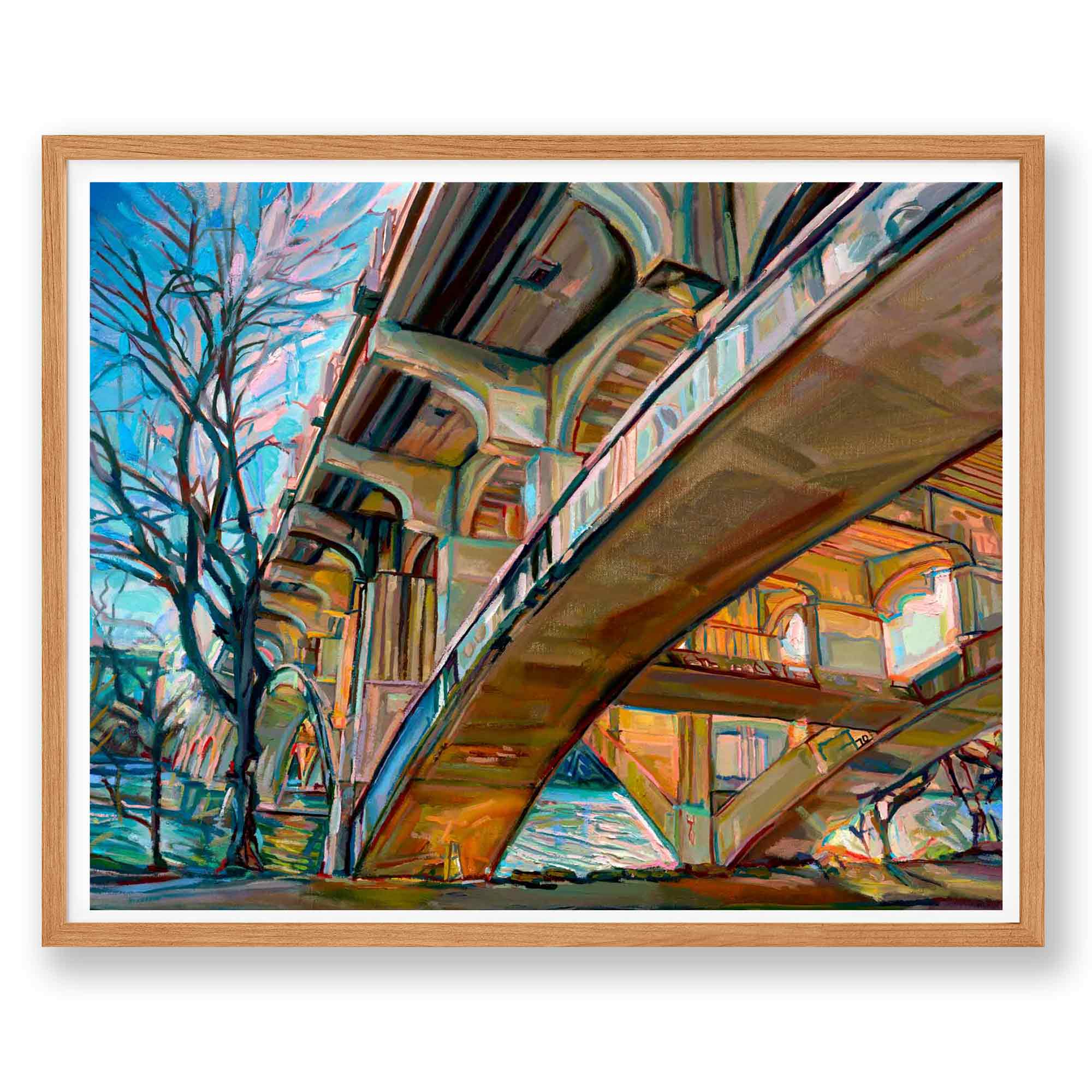 Austin Print of Colorado River Sunset at Lamar Bridge, Austin Texas print of Ladybird Lake Oil Painting with Lake Reflections