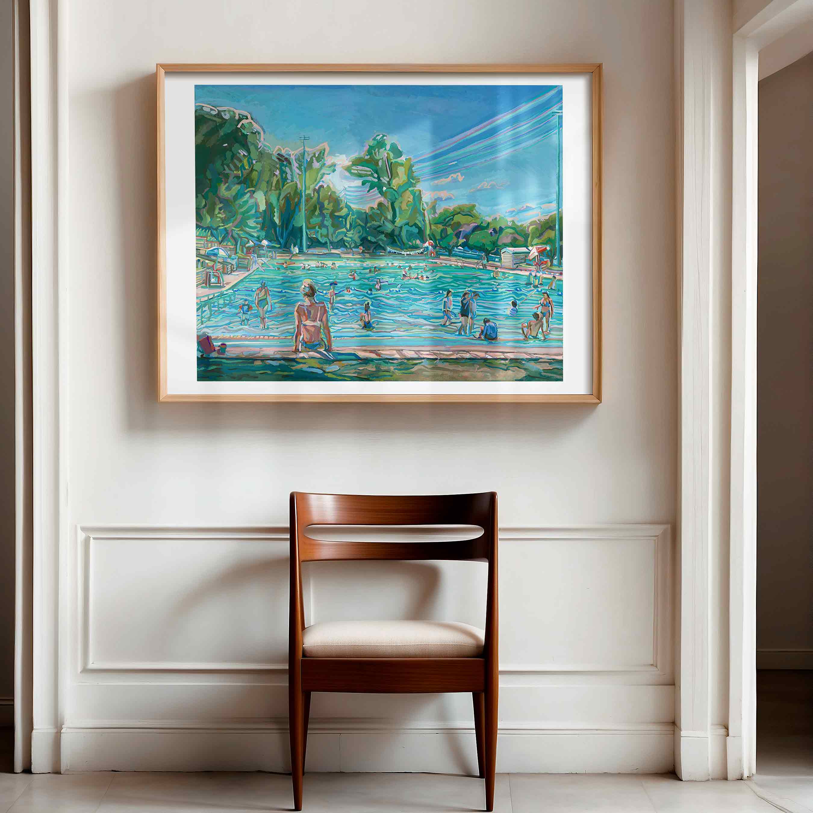 Deep Eddy Pool Painting, Archival Print of Original Austin Gouache Painting