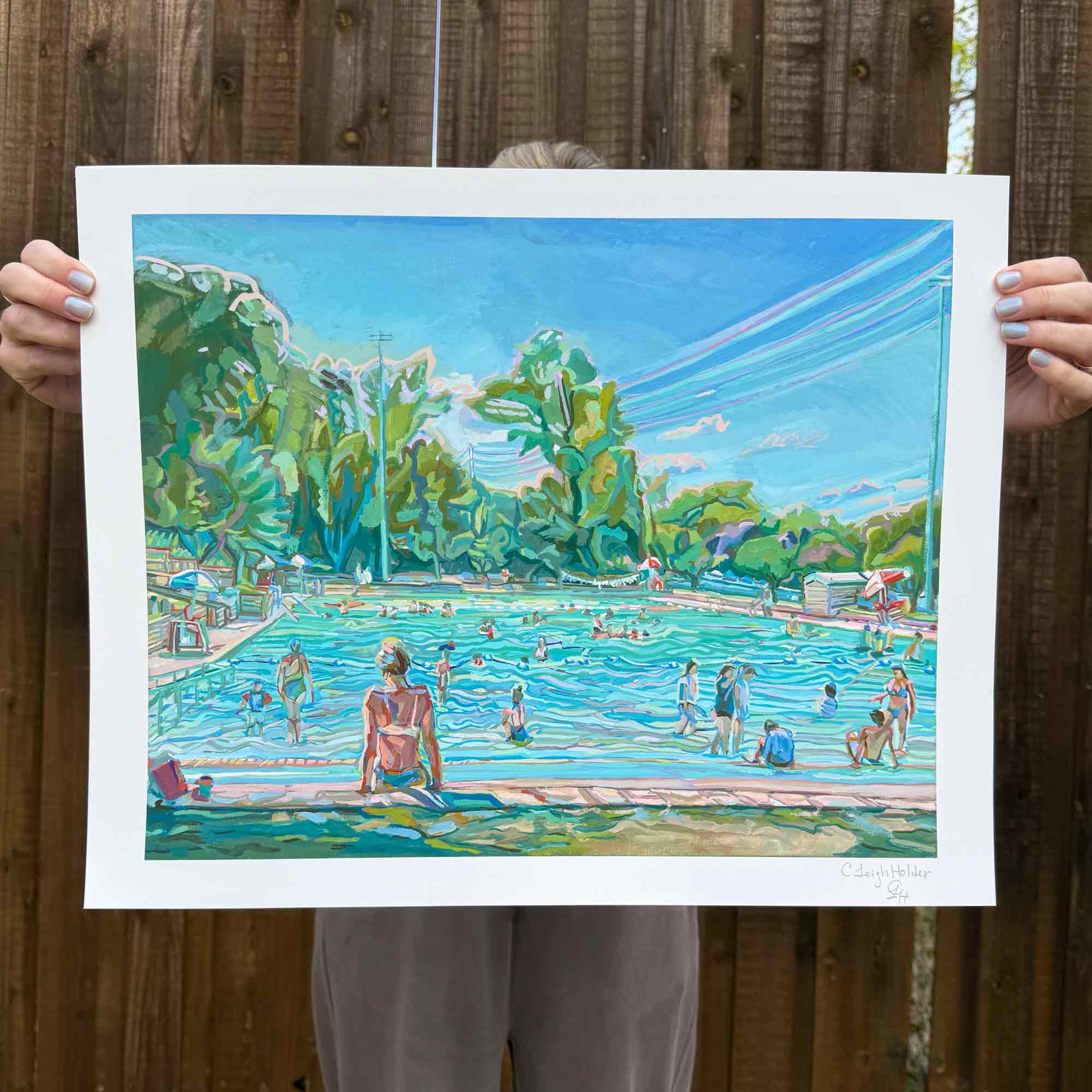 Deep Eddy Pool Painting, Archival Print of Original Austin Gouache Painting