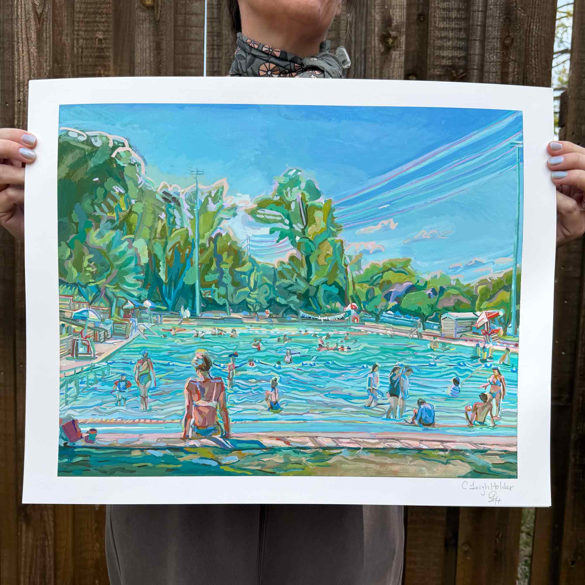 Deep Eddy Pool Painting, Archival Print of Original Austin Gouache Painting