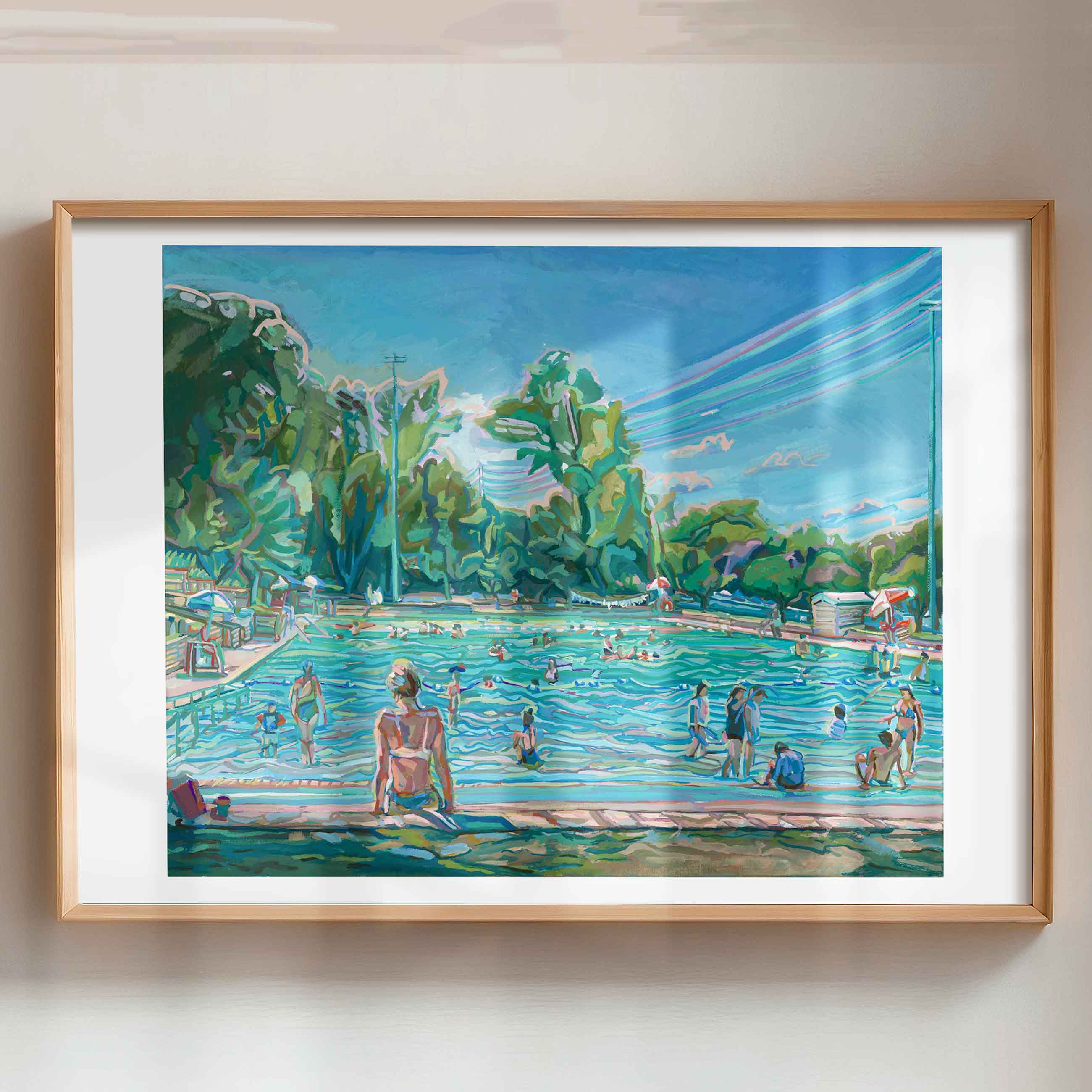 Deep Eddy Pool Painting, Archival Print of Original Austin Gouache Painting