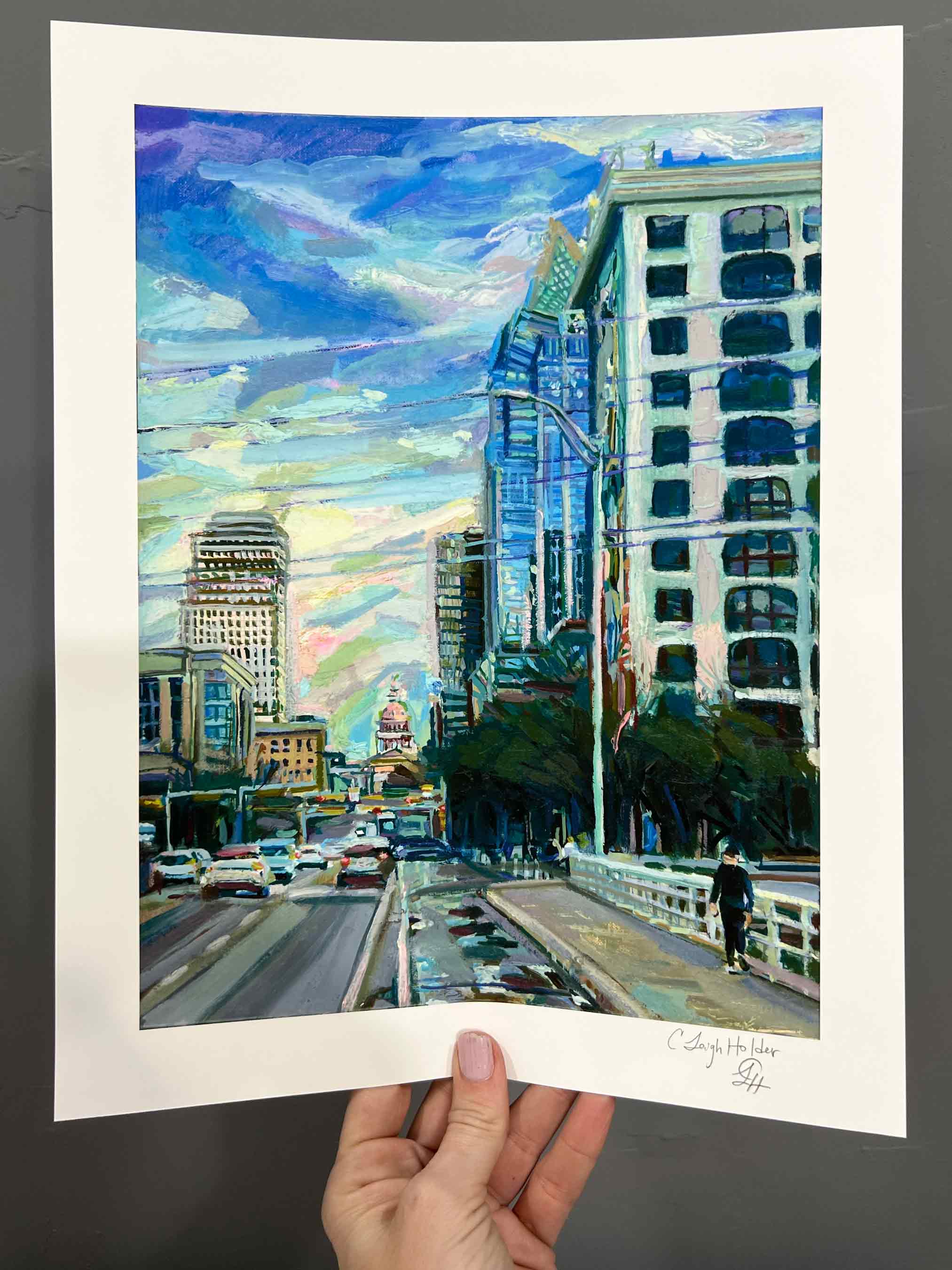 Austin Art Print of Texas Capital Oil Painting in Downtown Austin with Frost Building on Congress