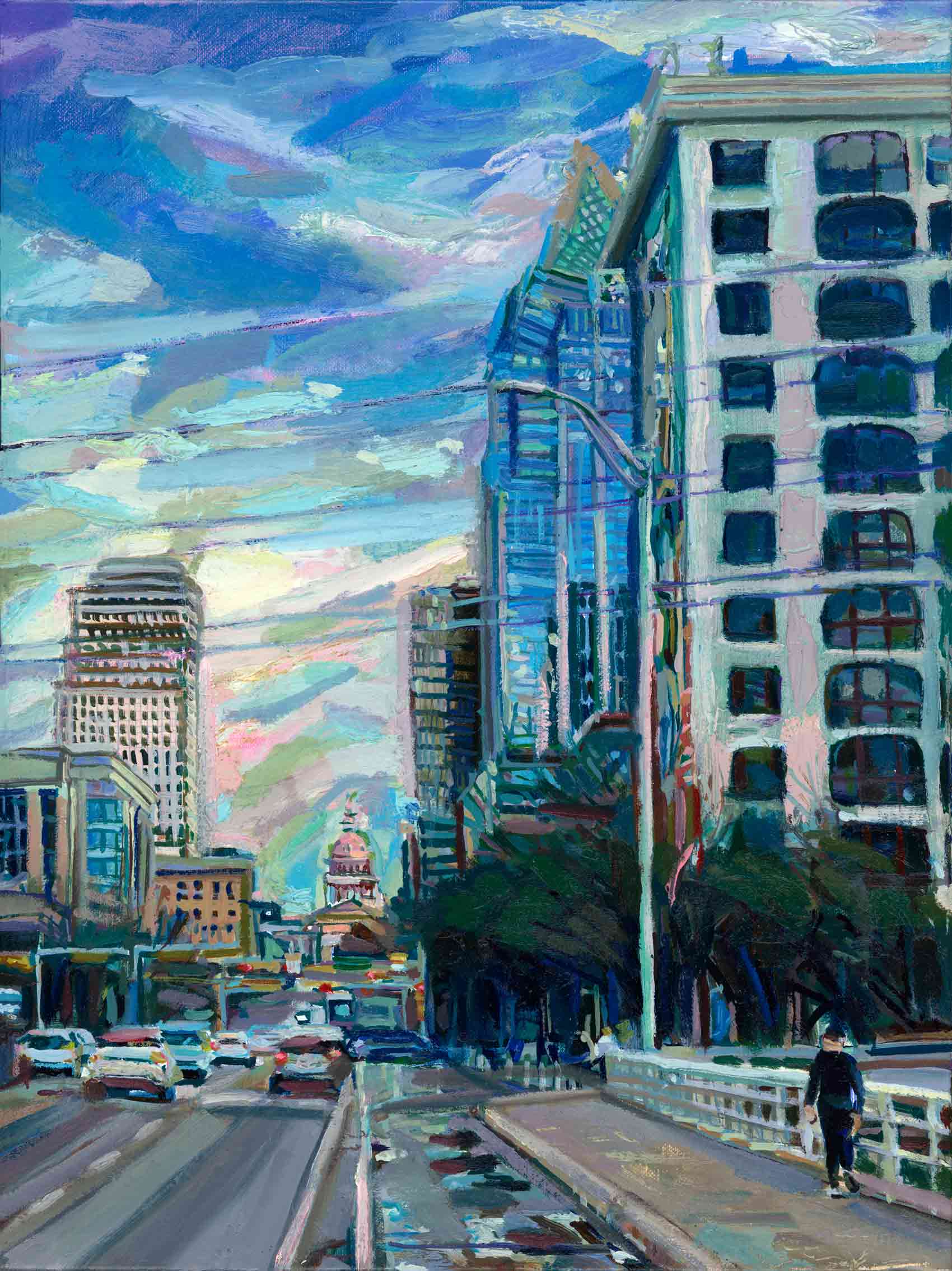 Austin Art Print of Texas Capital Oil Painting in Downtown Austin with Frost Building on Congress