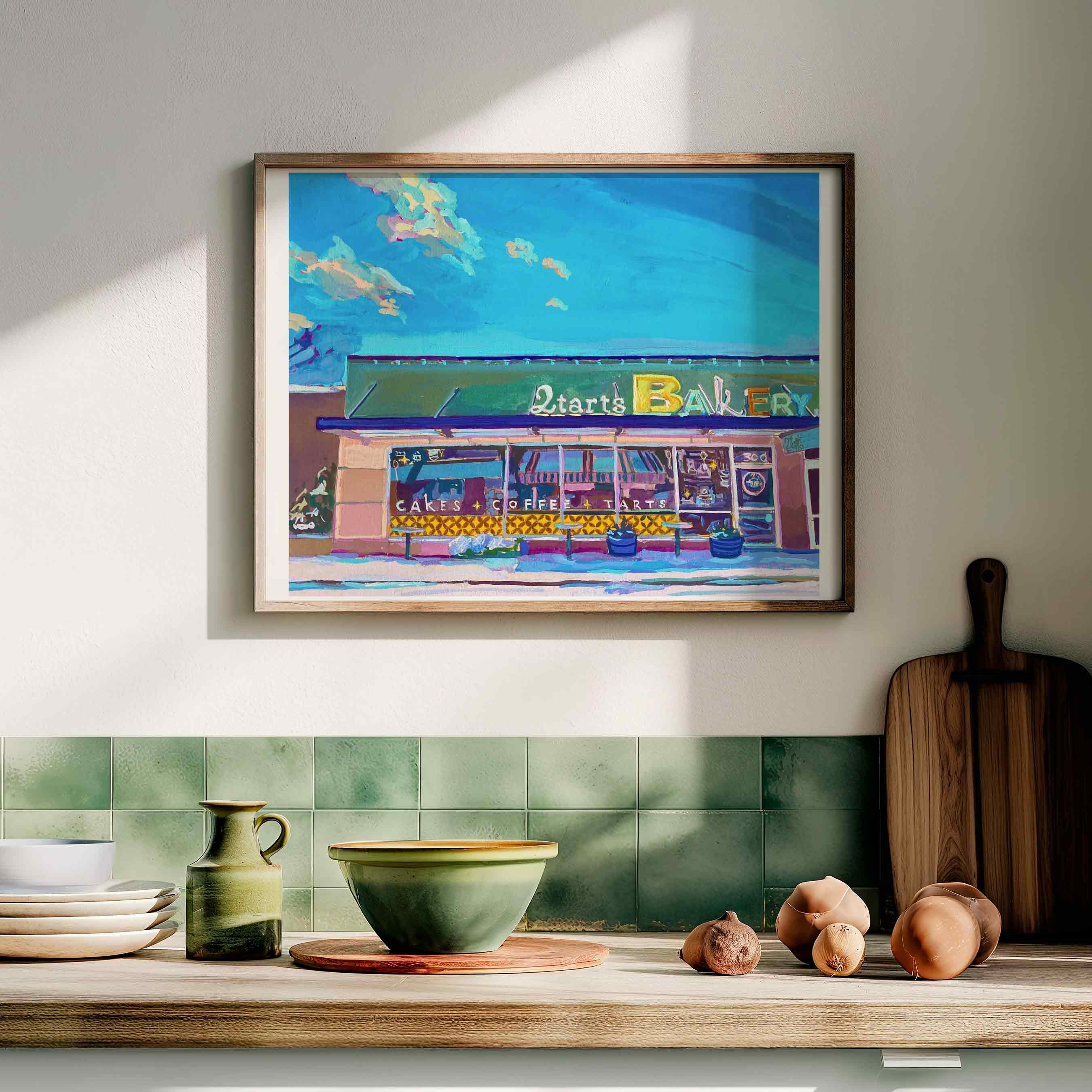 2 Tarts Bakery Art Print, New Braunfels, Texas Retro Bakery Print of Gouache Painting