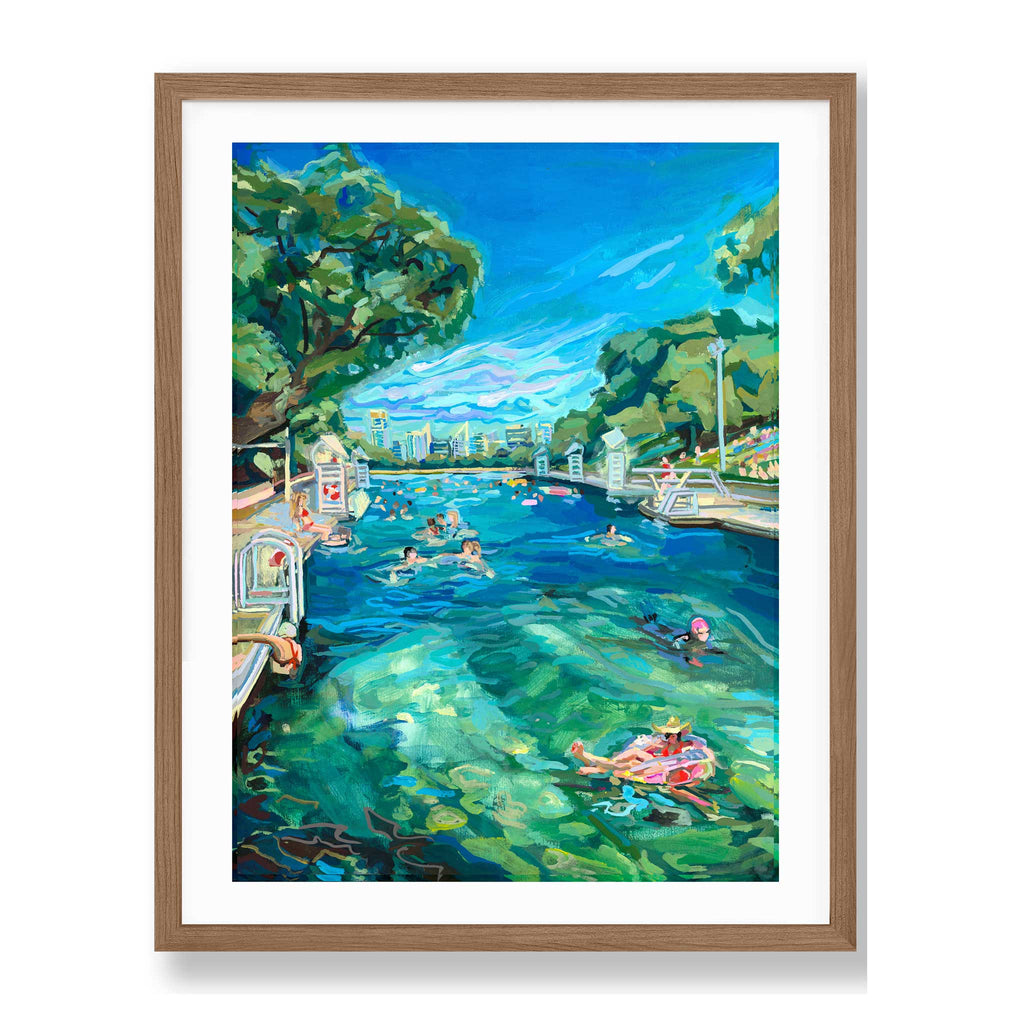 Barton Springs Austin art print of swimming pool Texas framed