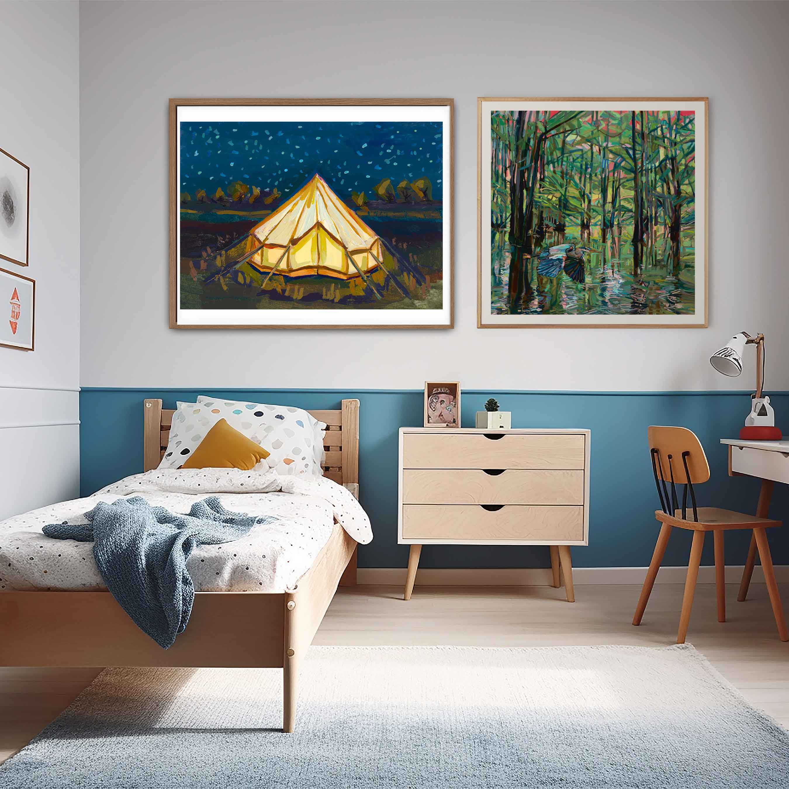 Starry Night Camping Painting for Kids Bedroom, Adventure Art -COURTNEY HOLDER, Signed Fine Art Print
