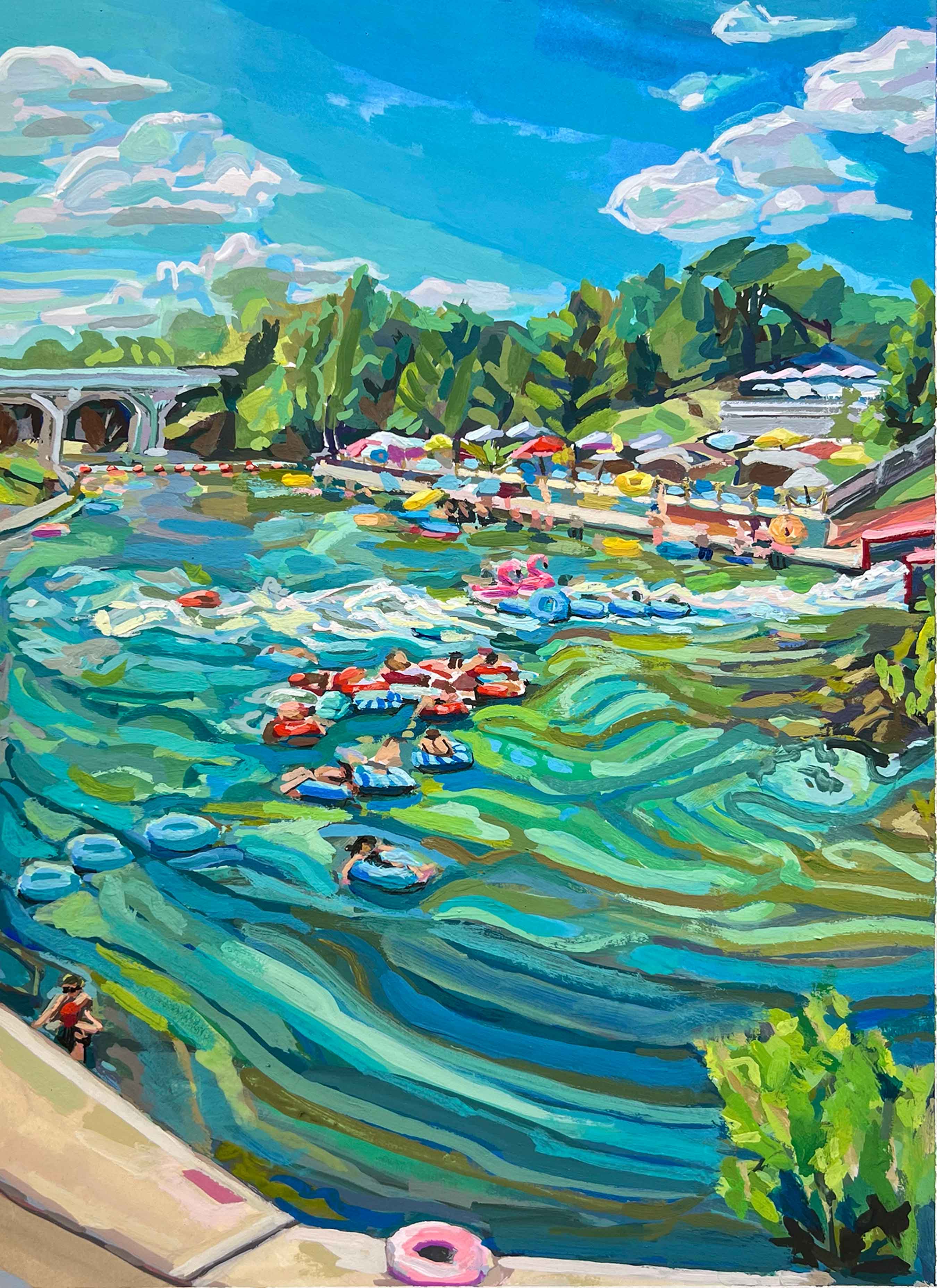 Comal River Tube Chute II Art Print,  New Braunfels Texas, Austin Art Gift, River Vacation Print | Texas Hill Country