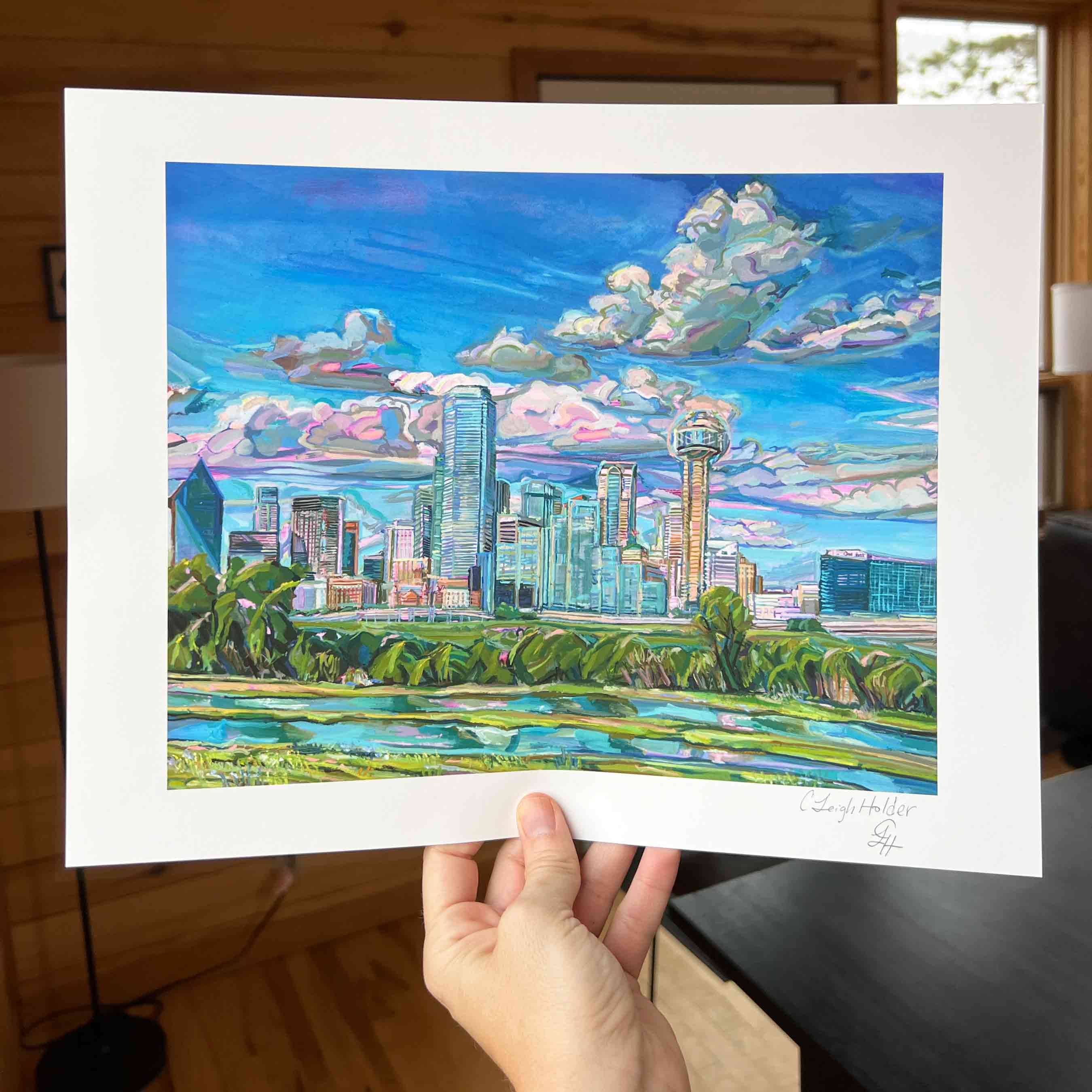 Dallas Skyline Cloud Painting, Dallas Print of Cityscape Oil Painting for Texas Homes, Dallas Office Wall Art