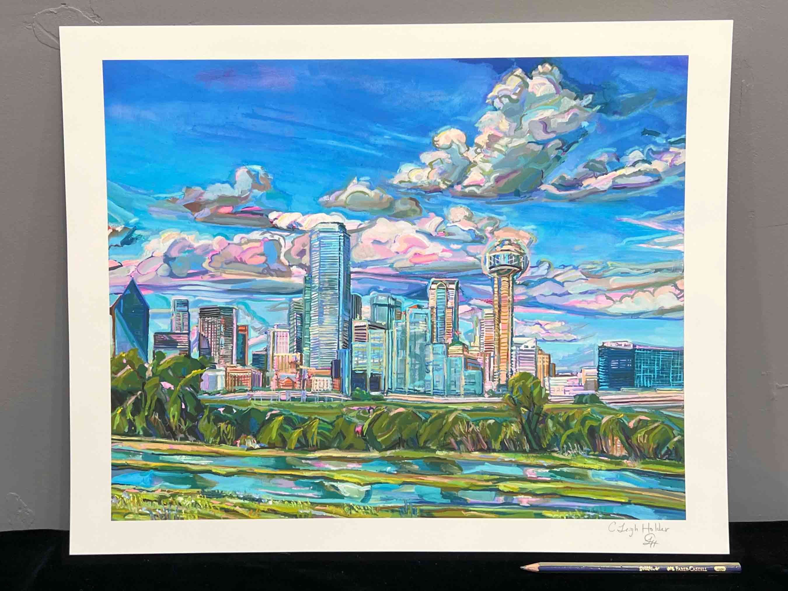 Dallas Skyline Cloud Painting, Dallas Print of Cityscape Oil Painting for Texas Homes, Dallas Office Wall Art