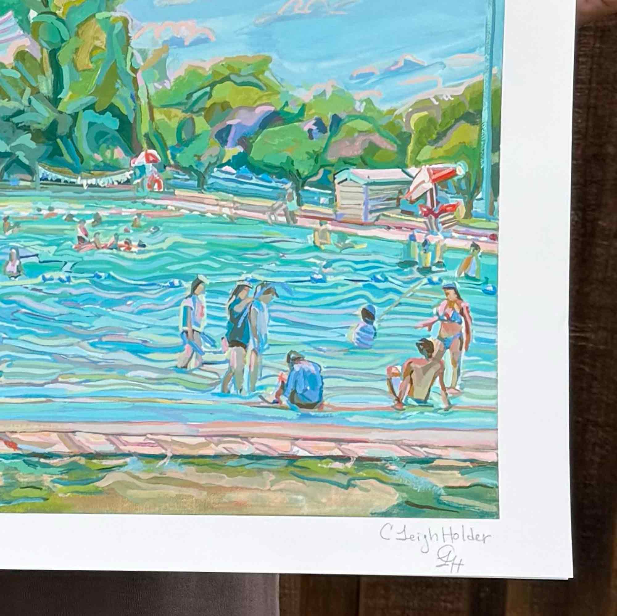 Deep Eddy Pool Painting, Archival Print of Original Austin Gouache Painting