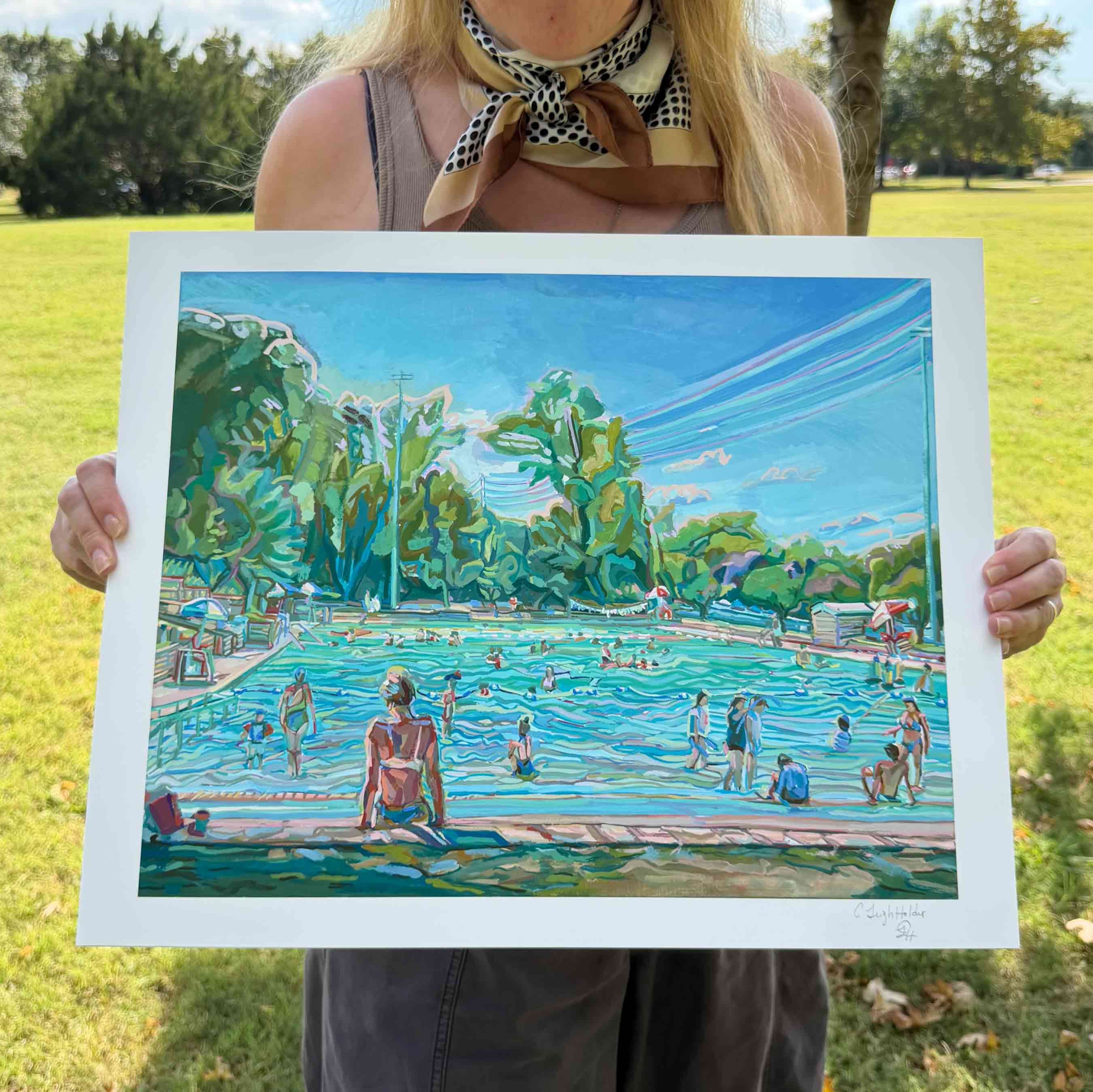Deep Eddy Pool Painting, Archival Print of Original Austin Gouache Painting