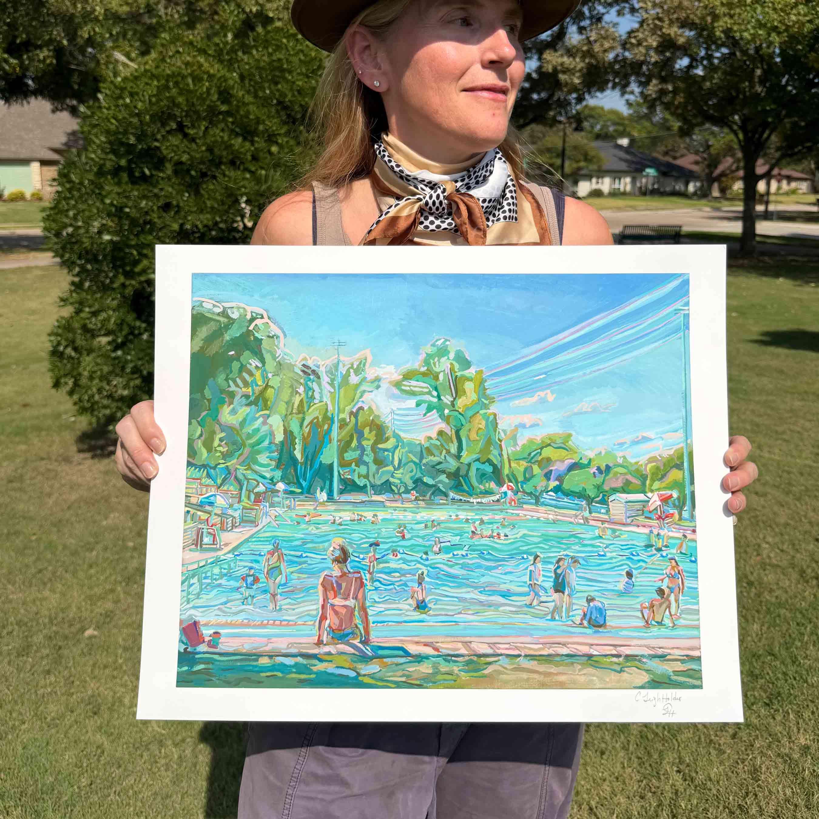 Deep Eddy Pool Painting, Archival Print of Original Austin Gouache Painting