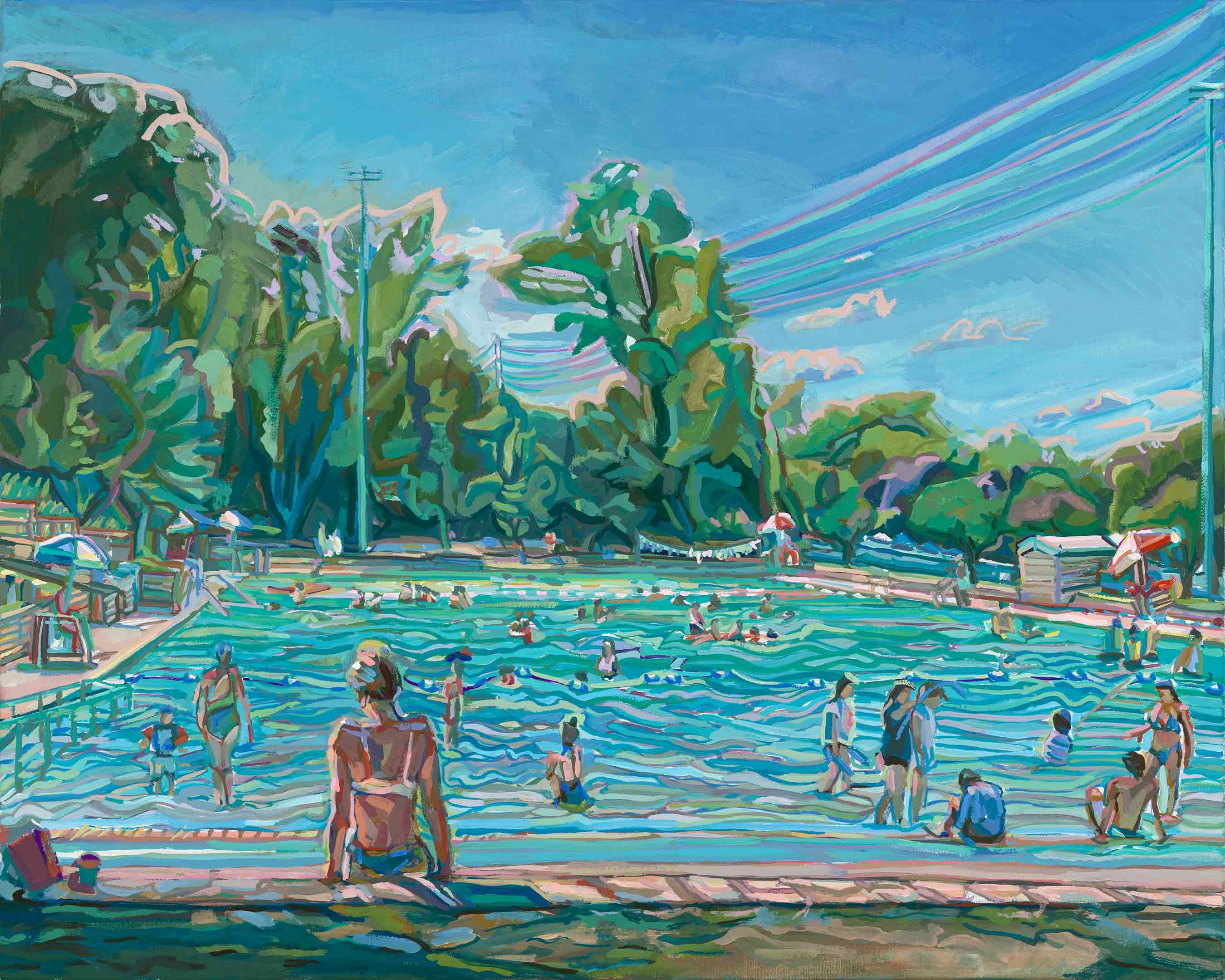 Deep Eddy Pool Painting, Austin Texas Original Painting of Spring-Fed Swimming Pool