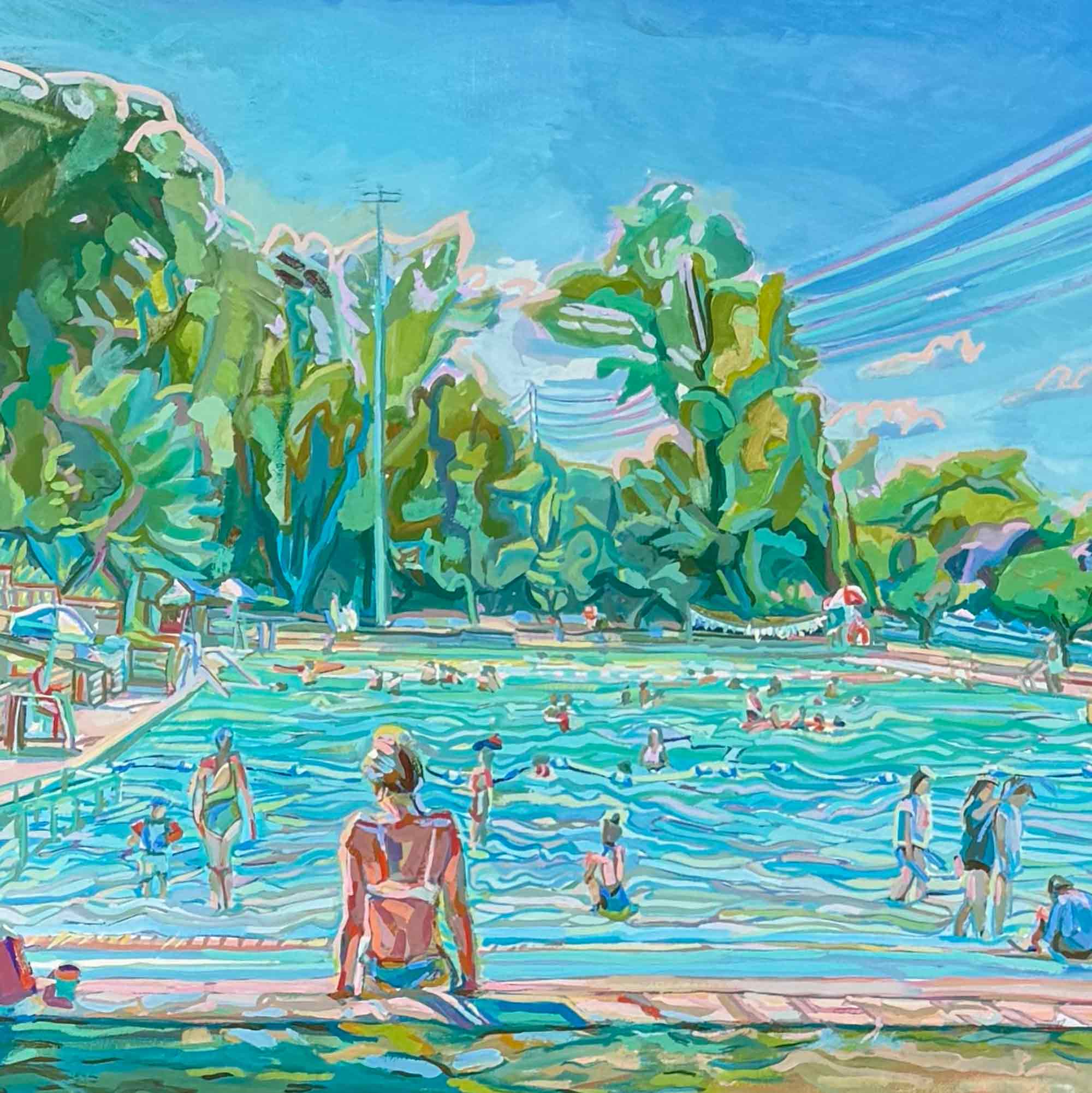 Deep Eddy Pool Painting, Archival Print of Original Austin Gouache