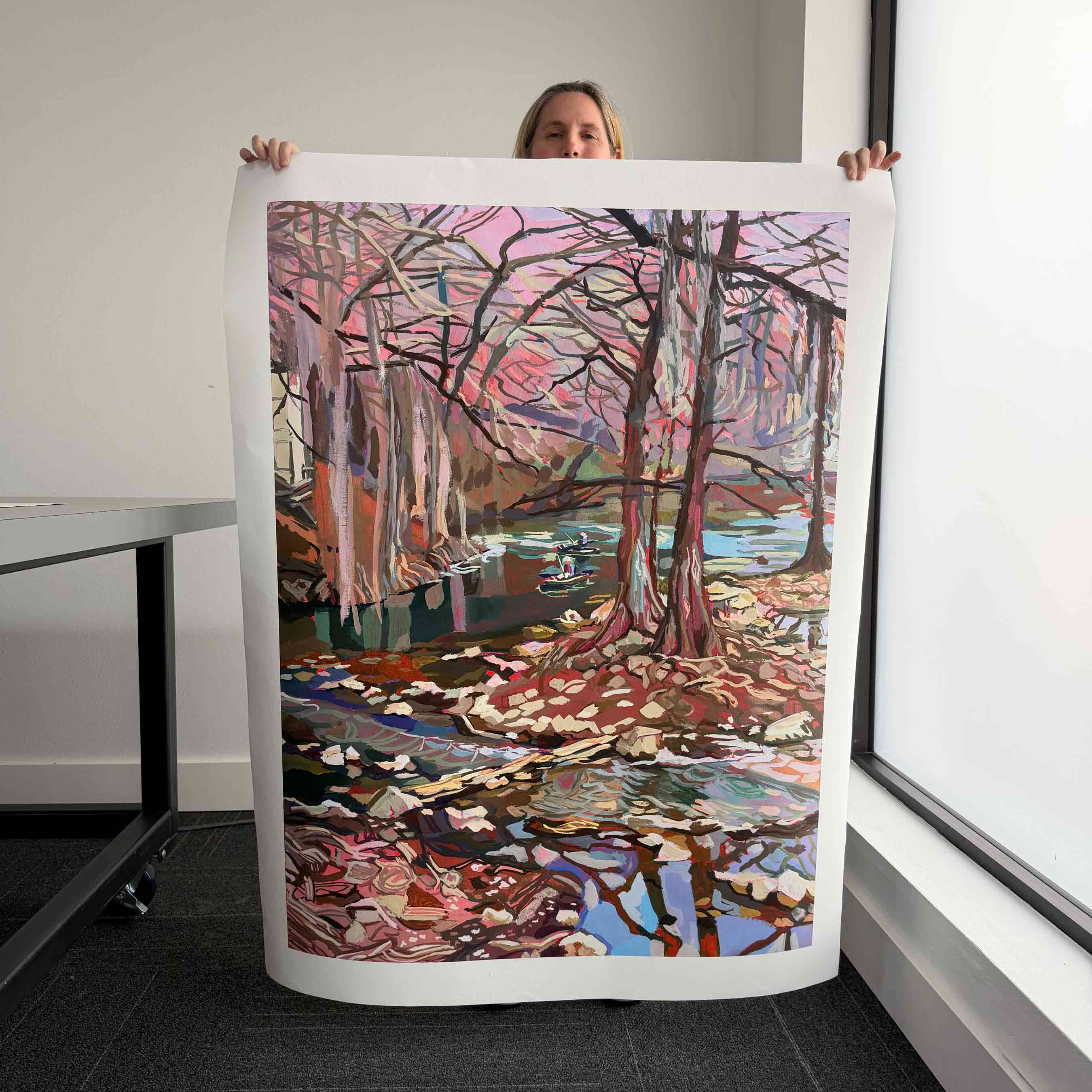 Guadalupe River Painting with Cypress Trees in Texas Hill Country, Signed Art Print