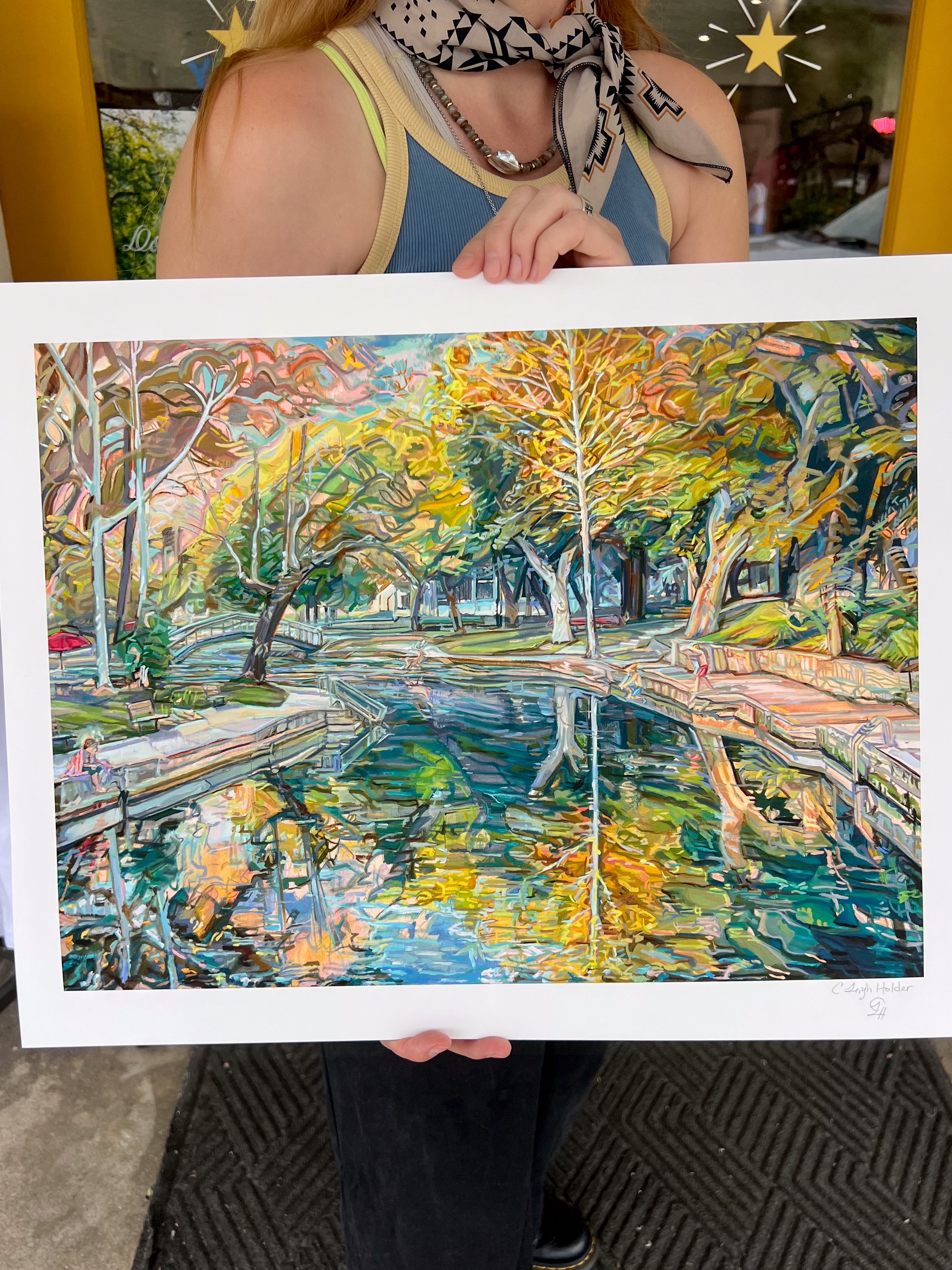 New Braunfels River Painting of The Island on the Comal River, Signed Print