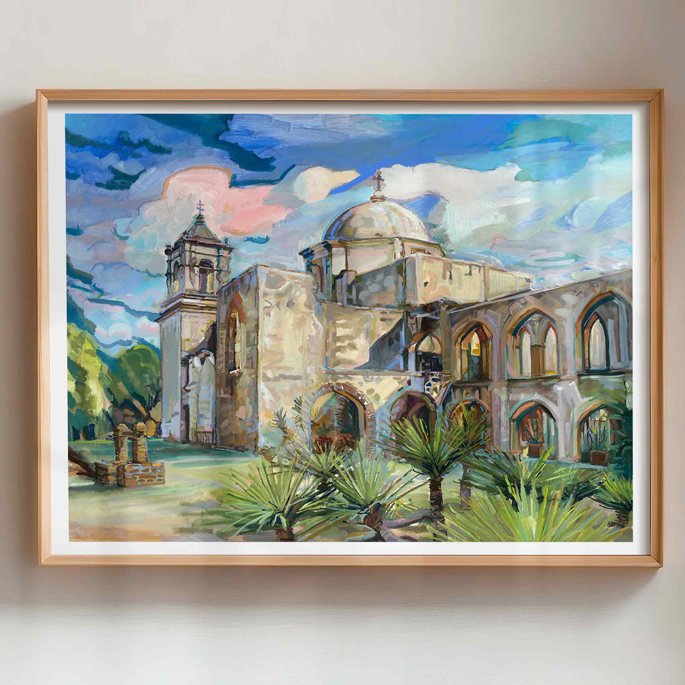 Mission San Jose painting San Antonio art print for Texas modern home. Texas historic places to visit. 