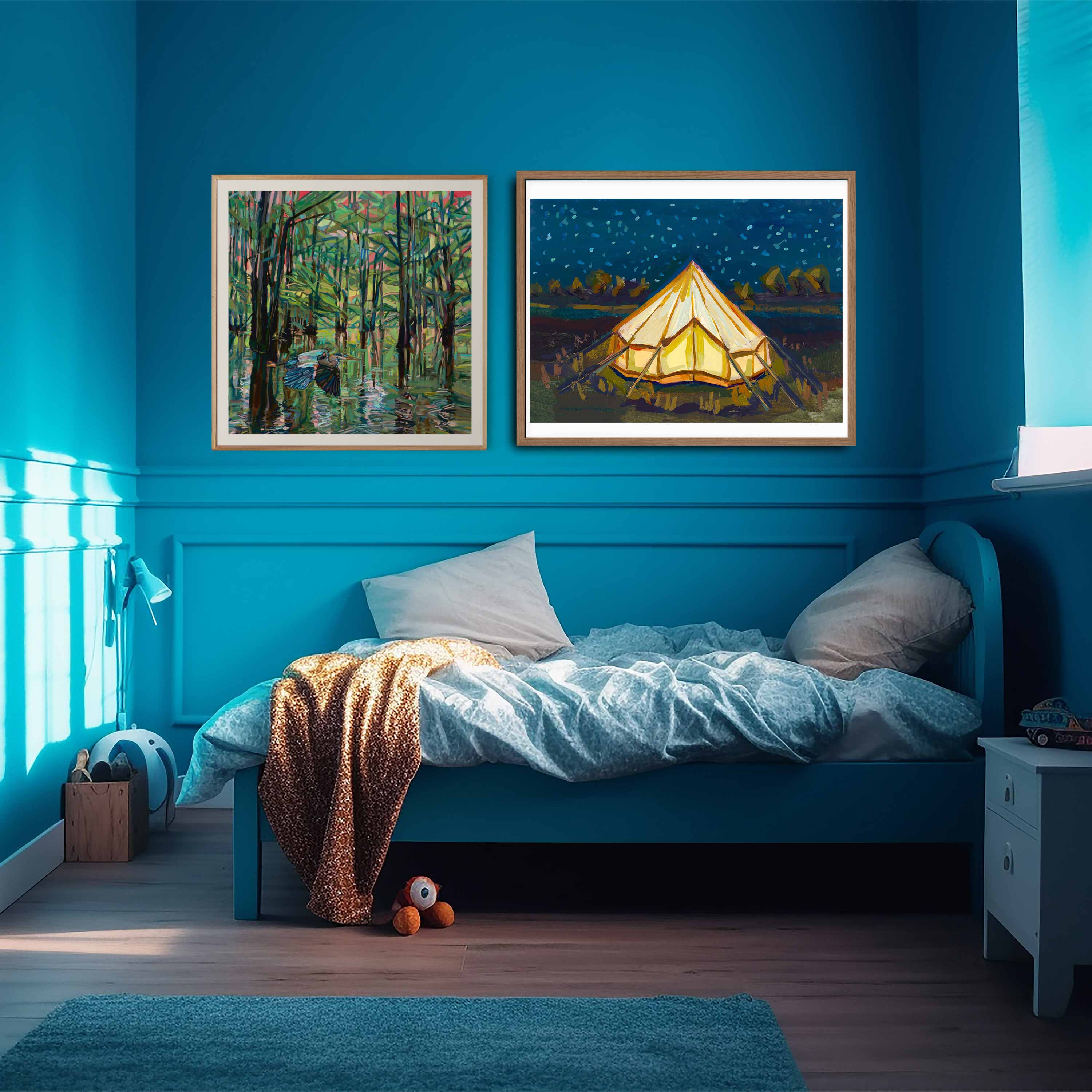 Starry Night Camping Painting for Kids Bedroom, Adventure Art -COURTNEY HOLDER, Signed Fine Art Print