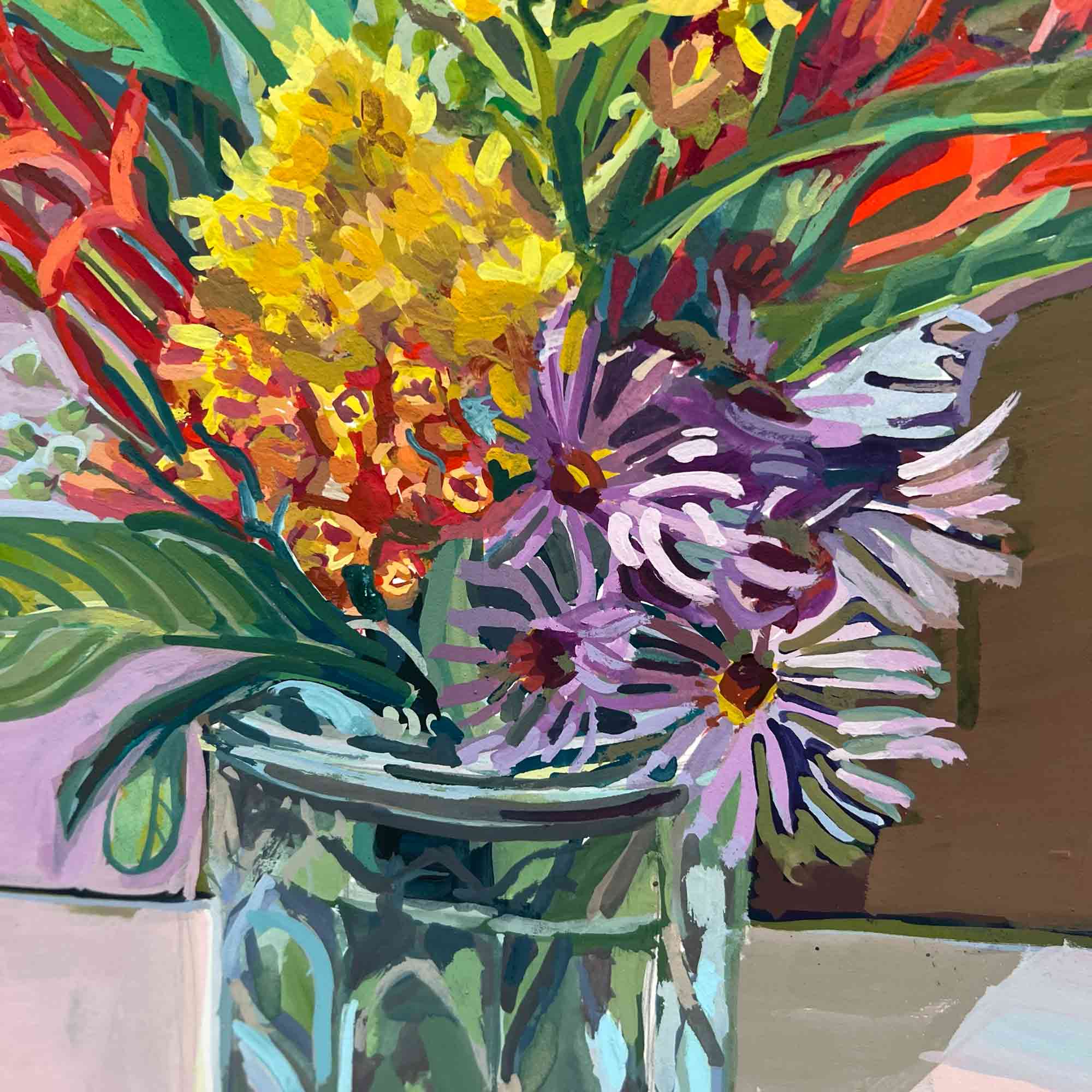 Wildflowers Painting, Original Gouache Painting, Vintage-Style