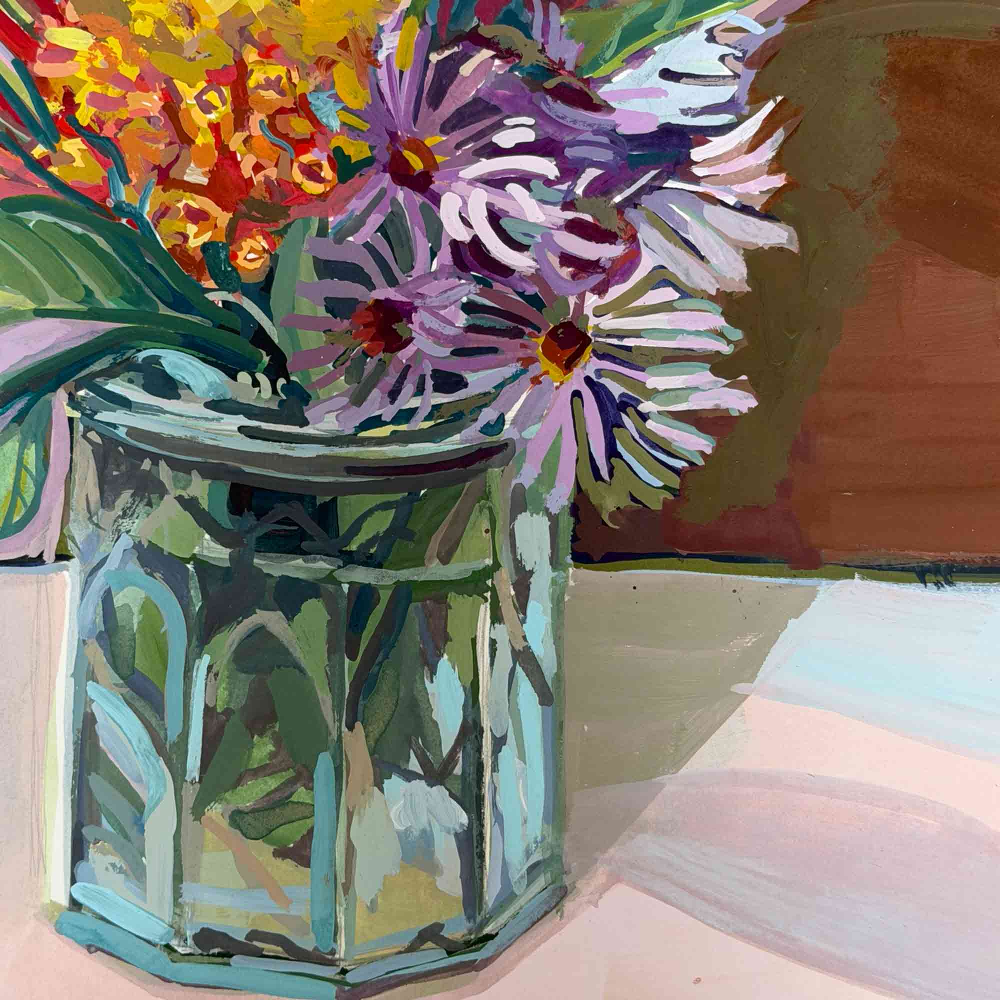 Wildflowers Painting, Original Gouache Painting, Vintage-Style, Still-Life Painting from Austin Texas Nostalgia Art Series