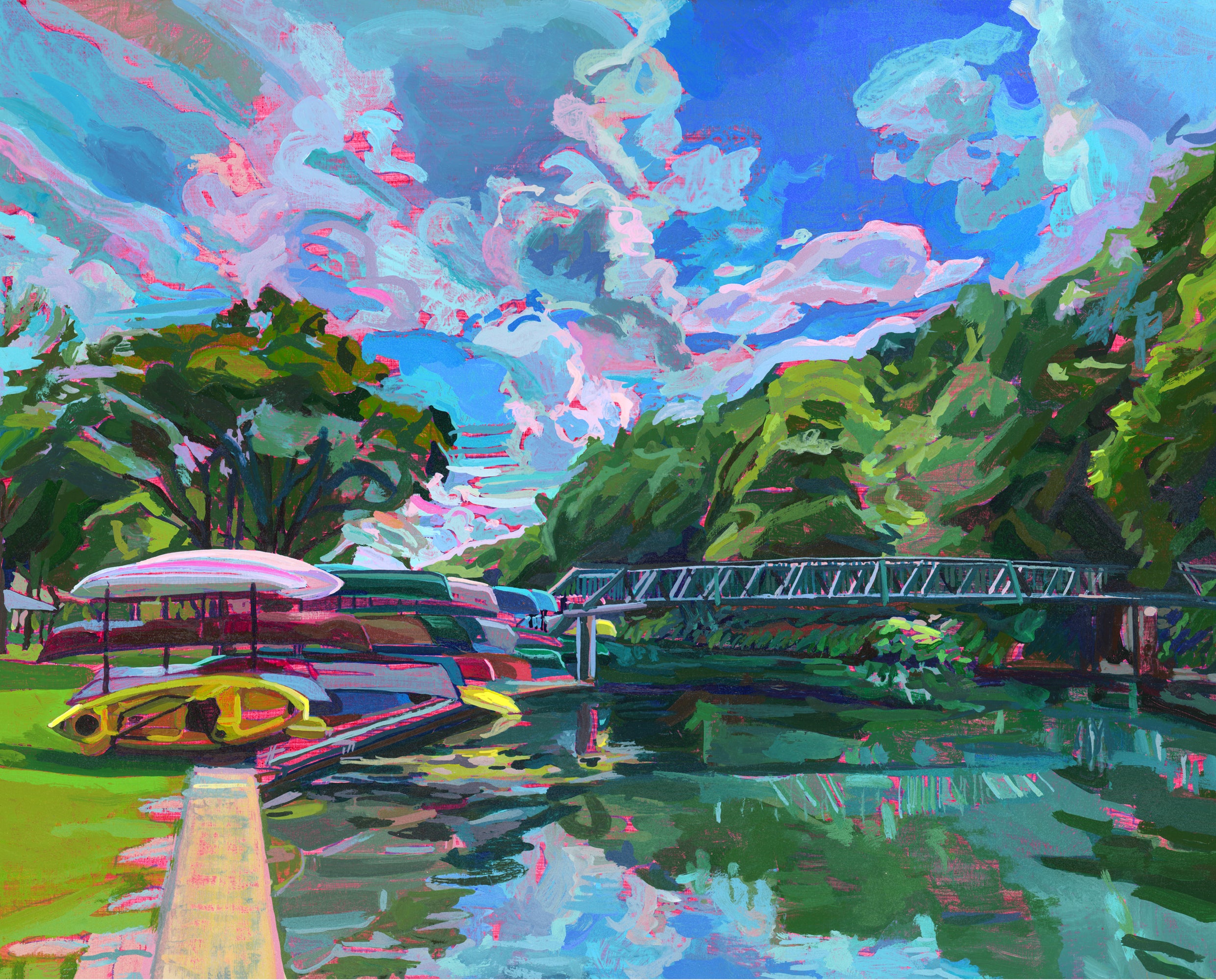canoe painting on Comal River Texas